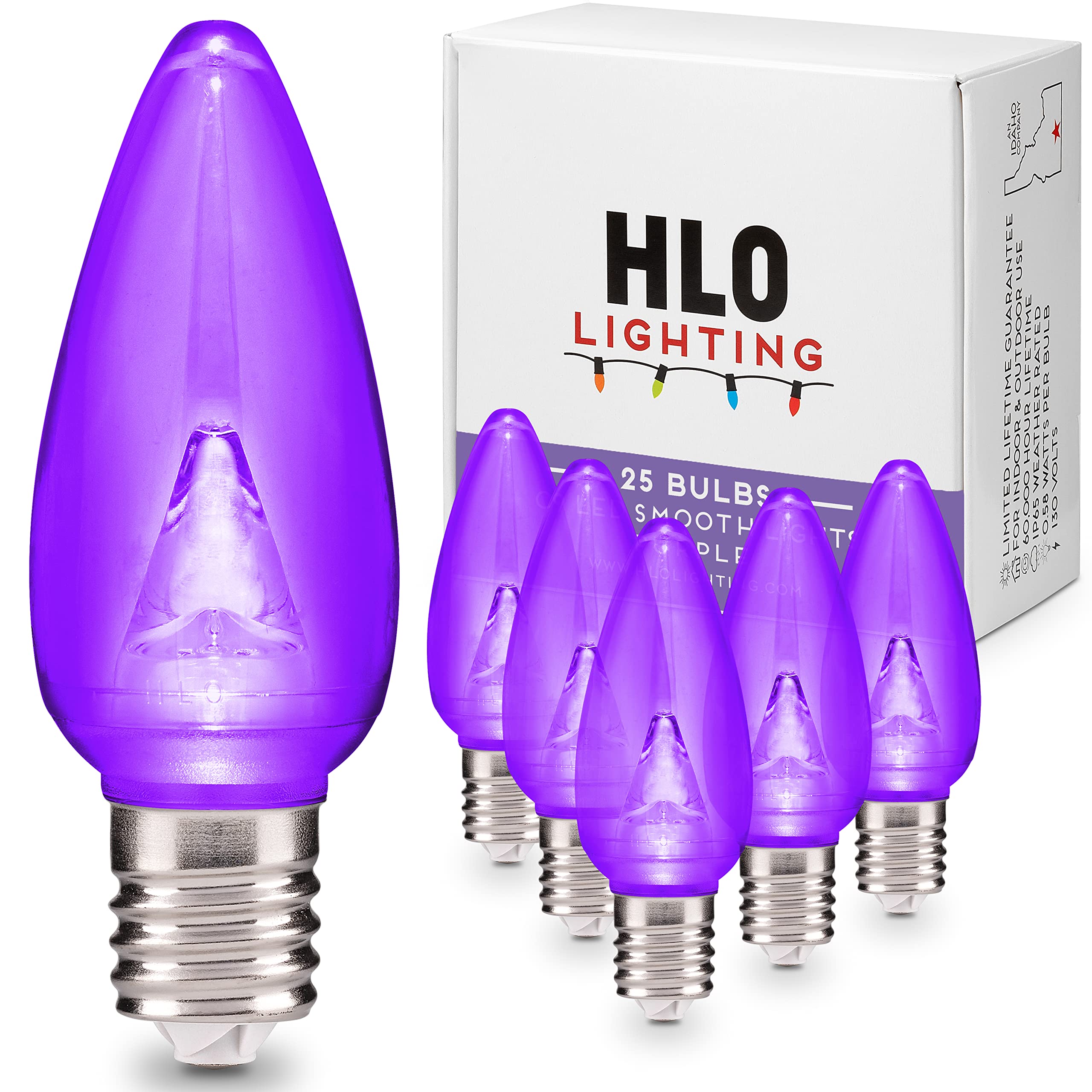 HLO Lighting Smooth C9 Christmas Lights | Purple LED Bulbs for Indoor & Outdoor Christmas Decor | Set of 25