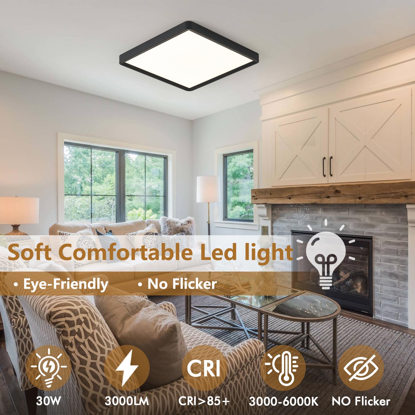 Tlz Tlz Lighting 12 Inch 6Pk Square Led Flush Mount Ceiling Light  30W  3000Lm 3000K/4000K/6000K Cct Selectable  Square Led Flat Panel Ceiling Light Fixture For Bedroom Kitchen Living Room (Black)