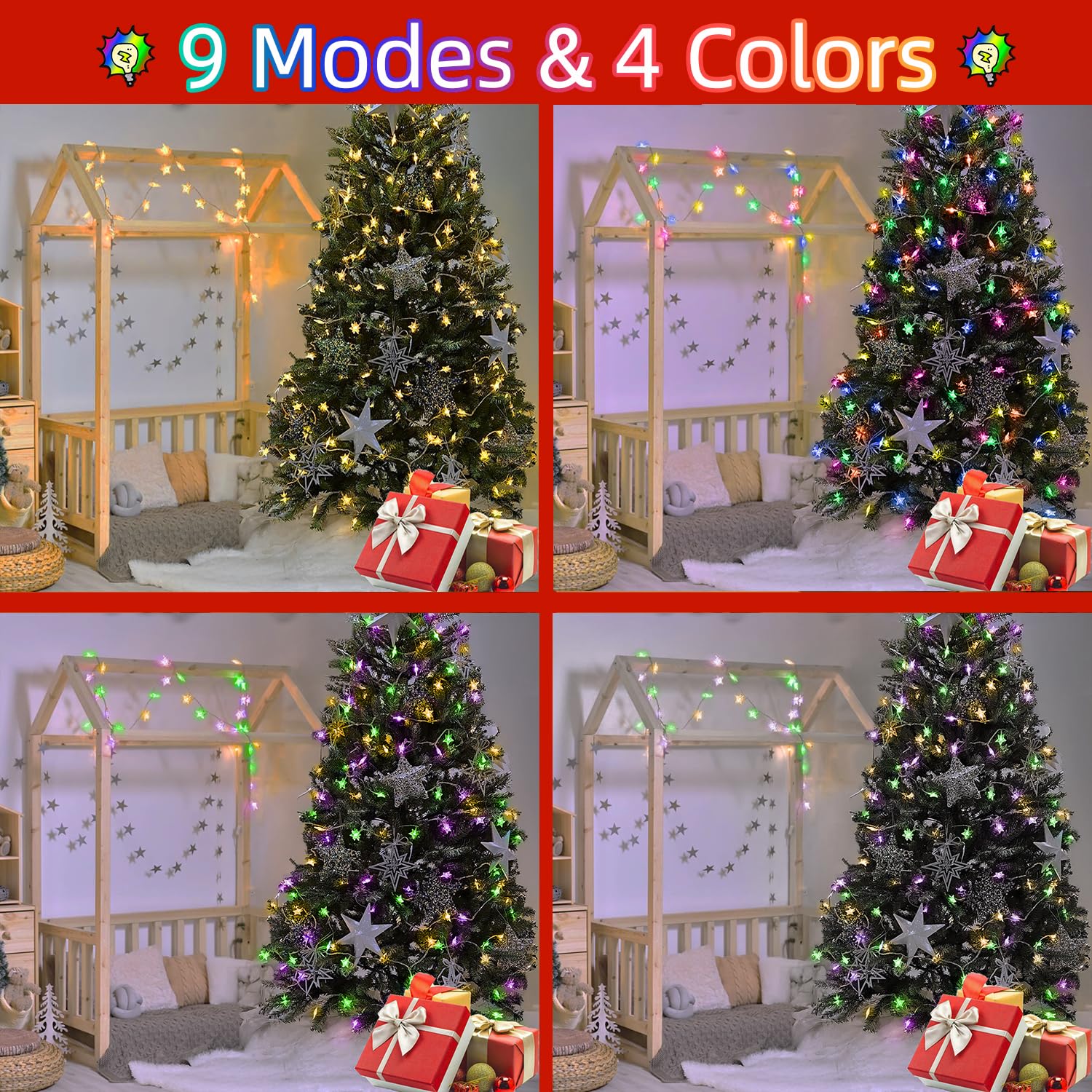 Star String Lights 120 Led 40Ft, 8 Modes Plug In Star Fairy Lights With Timer & Memory, Indoor Outdoor Star Christmas Lights For