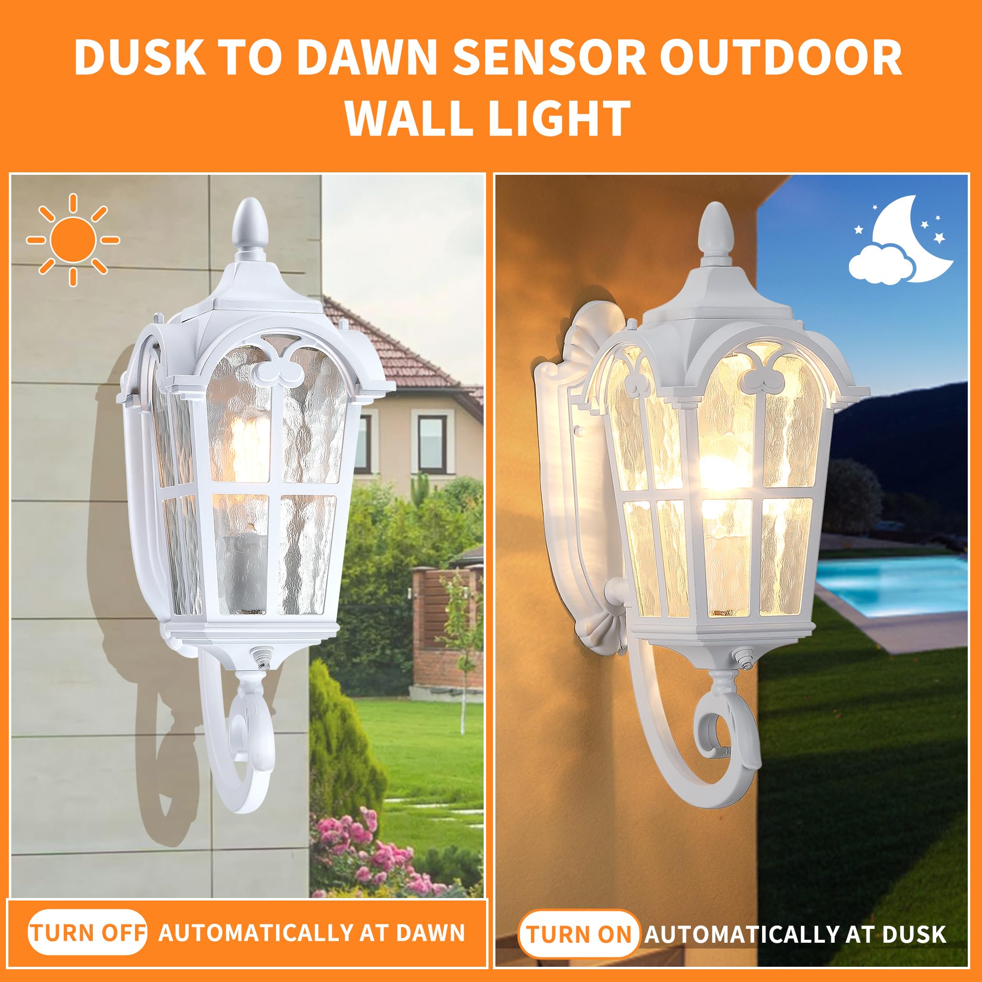 LONEDRUID Outdoor Porch Light, Waterproof Wall Lantern, Modern Design, White Aluminum Sconce for Garage, Patio, Entryway