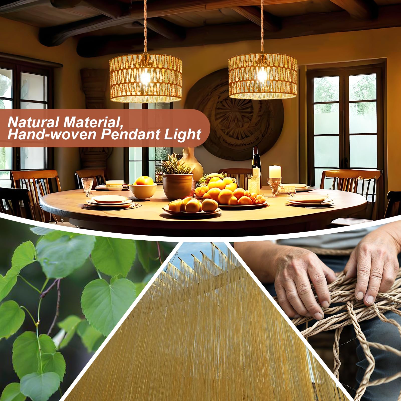 Eqquorva Hanging Lights With Plug In Cord Rattan Hanging Lamp Boho Ceiling Light Fixtures Farmhouse Pendant Lamp Shape For Livin