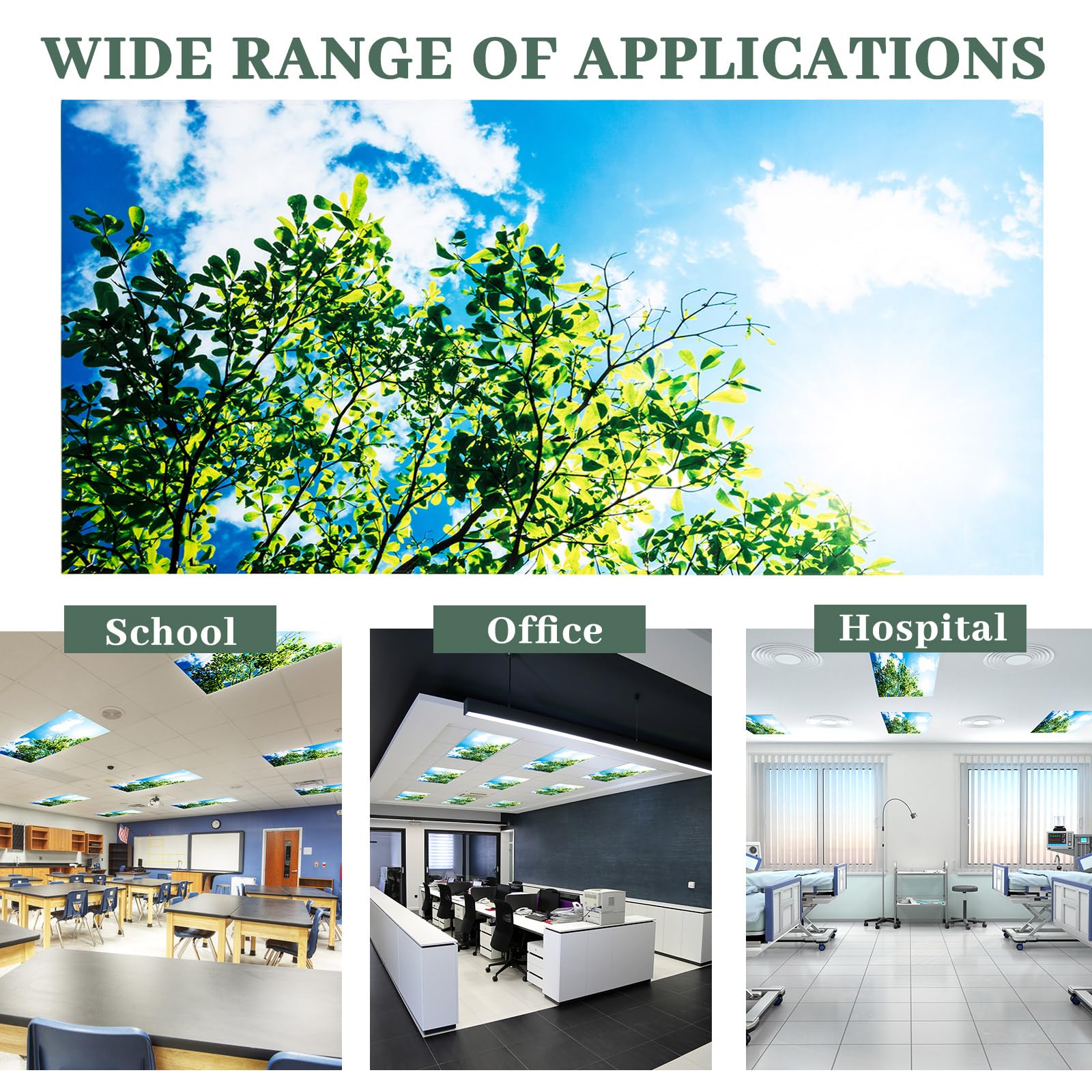 Amylove Fluorescent Light Covers Plastic Diffuser Panels 2x4 Feet Sky Model AL-FLC-002 for Classroom Office Kitchen