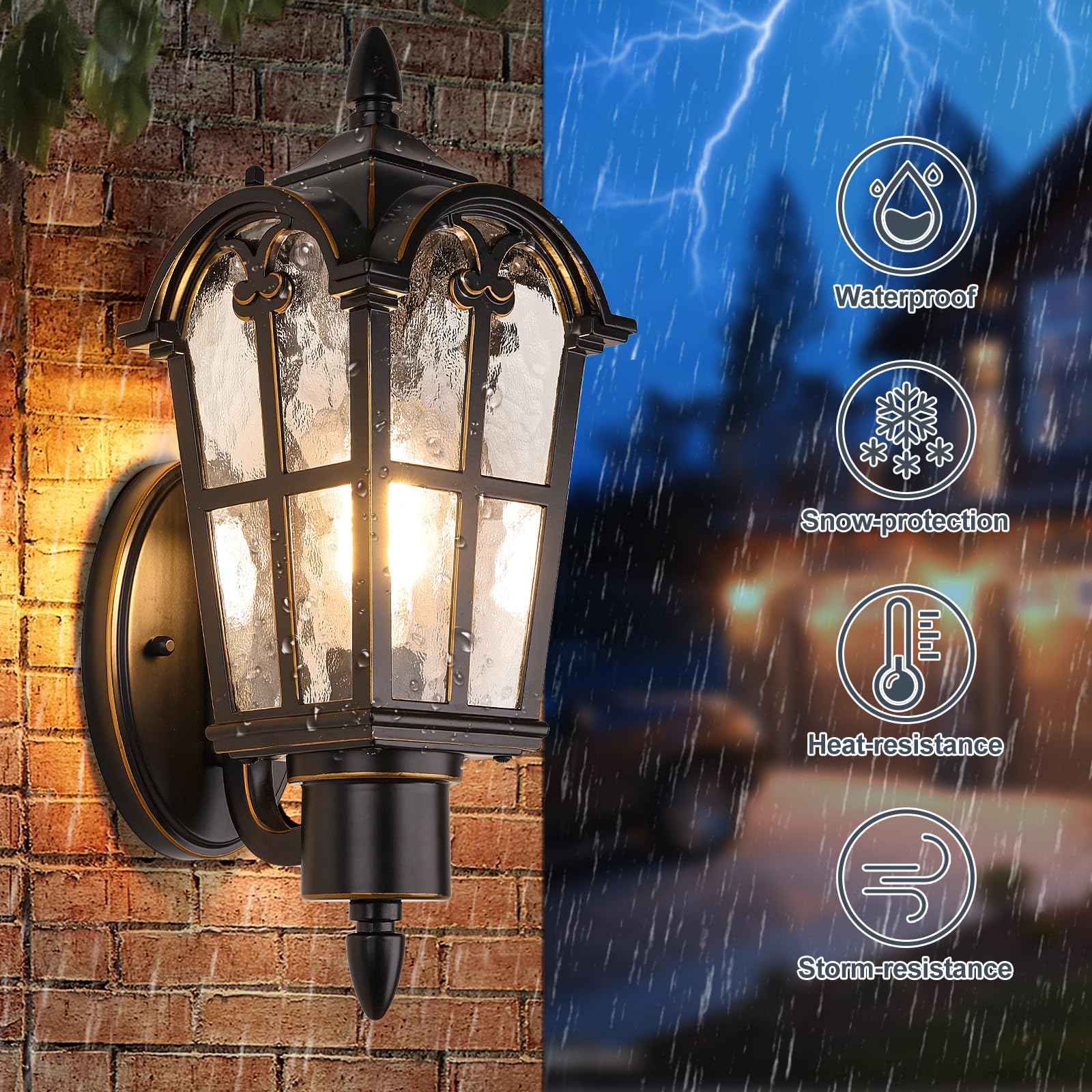 Sucolite Outdoor Wall Light Fixtures, Black & Gold, Waterproof Vintage Sconces, 2 Pack, Metal, Model B06068P
