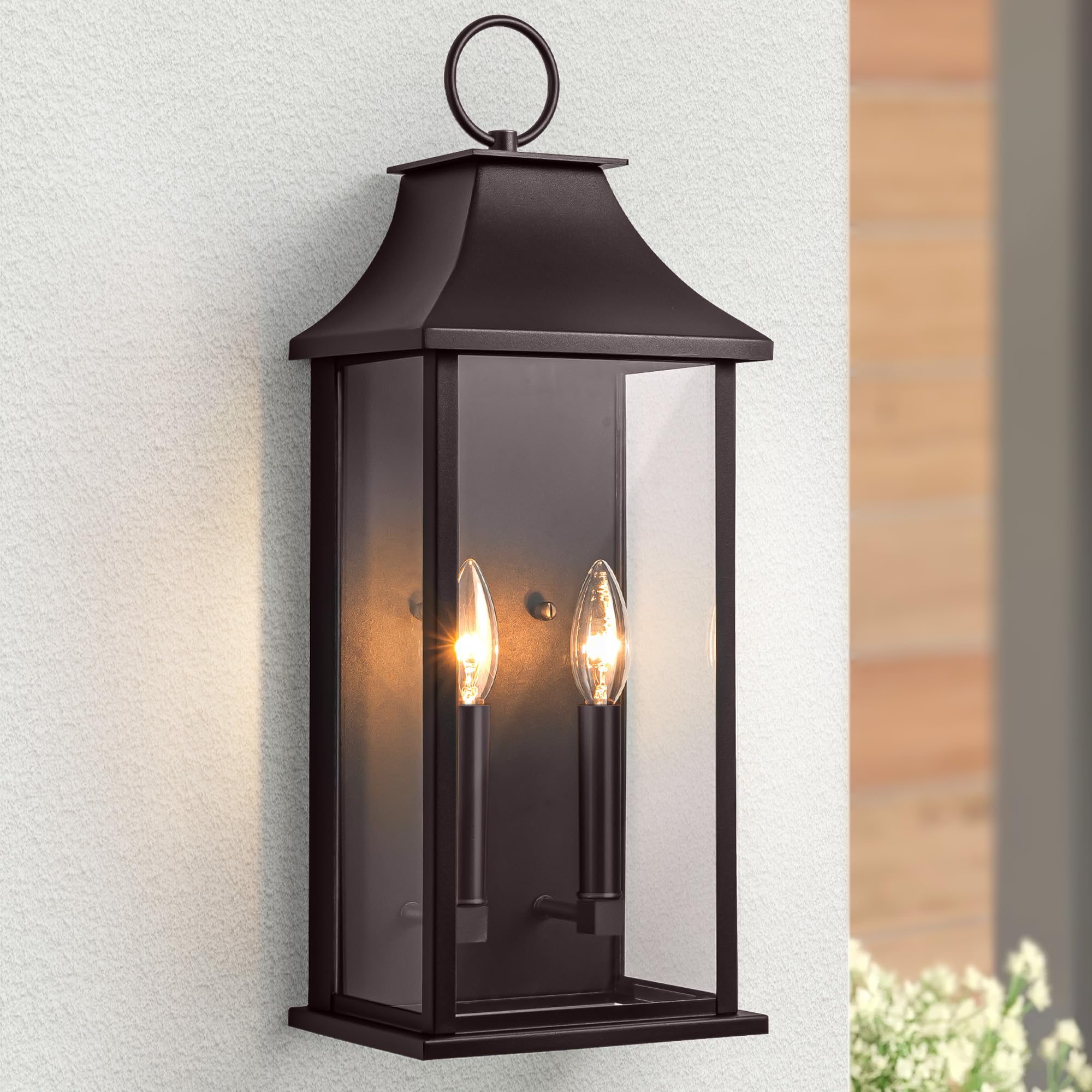 Lawyettle Dusk to Dawn Outdoor Wall Lights 3-Light  Oil Rubbed Bronze Exterior Lighting Fixtures  25.3  Large Outdoor Wall Sconce  Waterproof Outside Wall Lantern for Porch Patio Garage