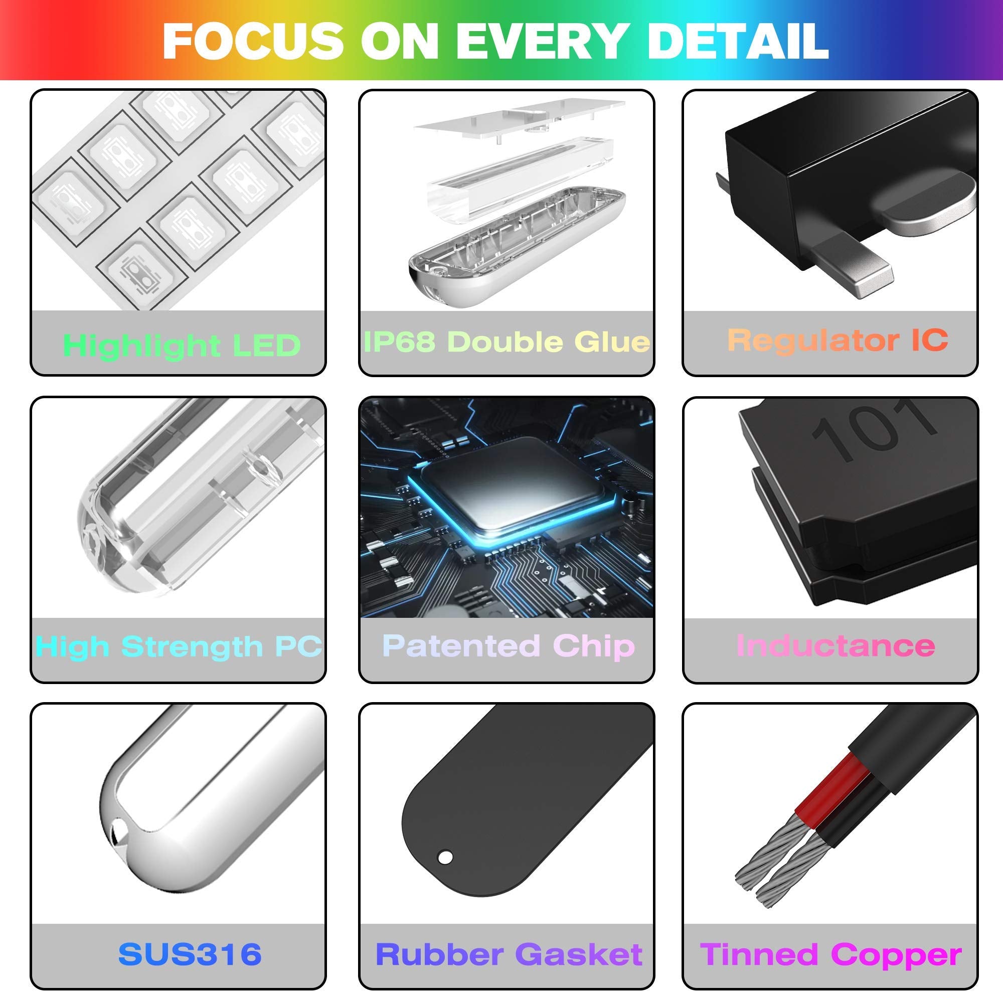 HUSUKU SOOP3 Mini LED Underwater Lights, 50W, 27 LEDs, 3.7in, Blue, Waterproof, Stainless Steel (2 pcs)