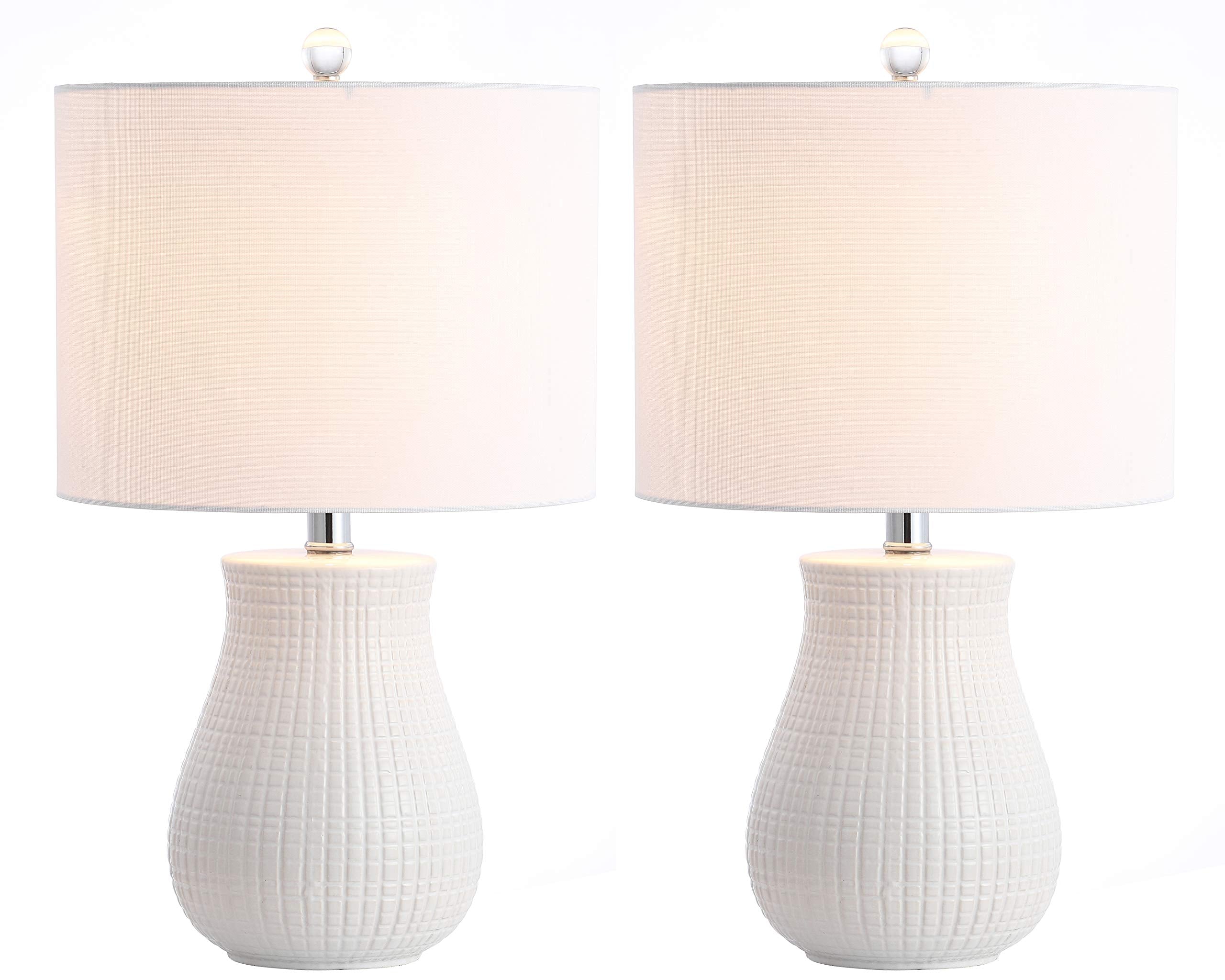 SAFAVIEH Lighting Collection - Dayton Set of 2 White Ceramic Table Lamps with Chrome Accents, 21-Inch Bedroom or Living Room Lam