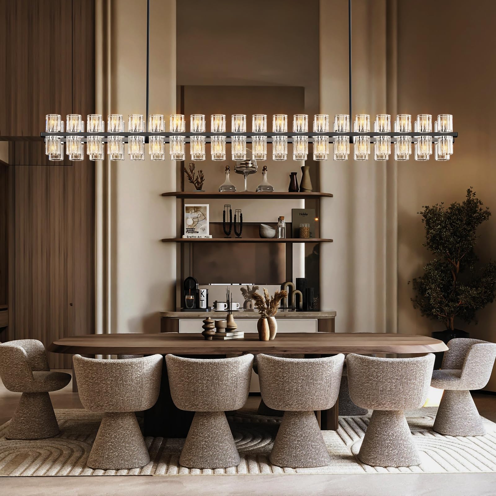 Plsintly Crystal Black Rectangular Chandelier Light Fixture,72 In Large Dining Room Chandelier Over Table,Modern Chandeliers For