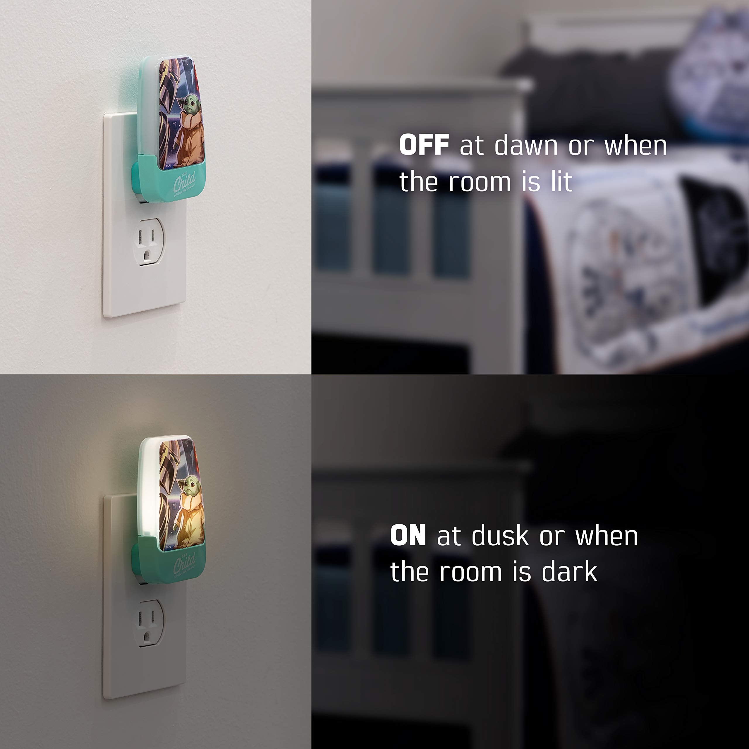 STAR WARS LED Night Light, Baby Yoda, Plug-in with Dusk to Dawn Sensor, Model 53364, Cute Nightlight for Kids, 1pk