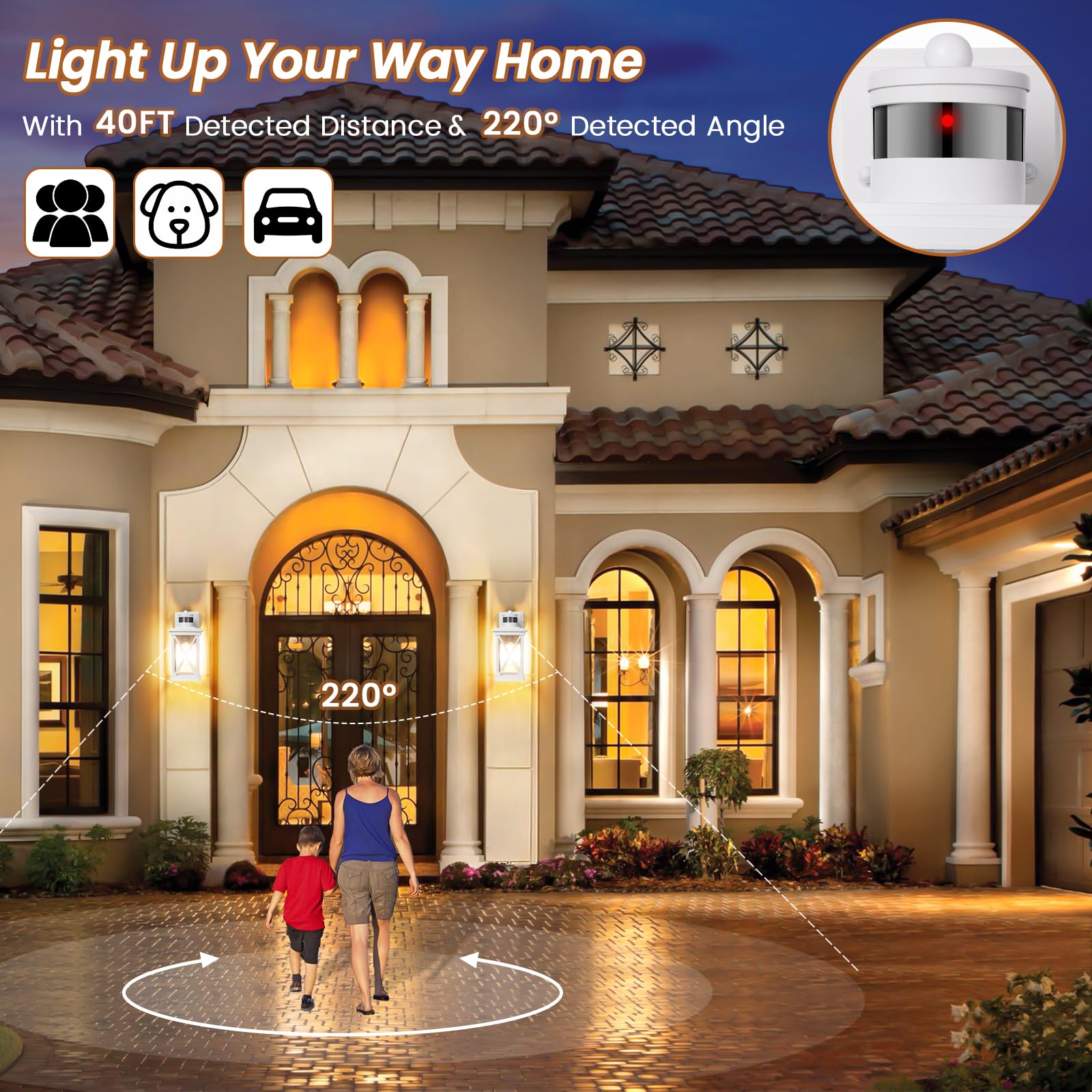 Motion Sensor Outdoor Lights Wall Mount, 2 Packs White Dusk To Dawn Waterproof Outside Wall Lights For House, 100% Anti-Rust Alu