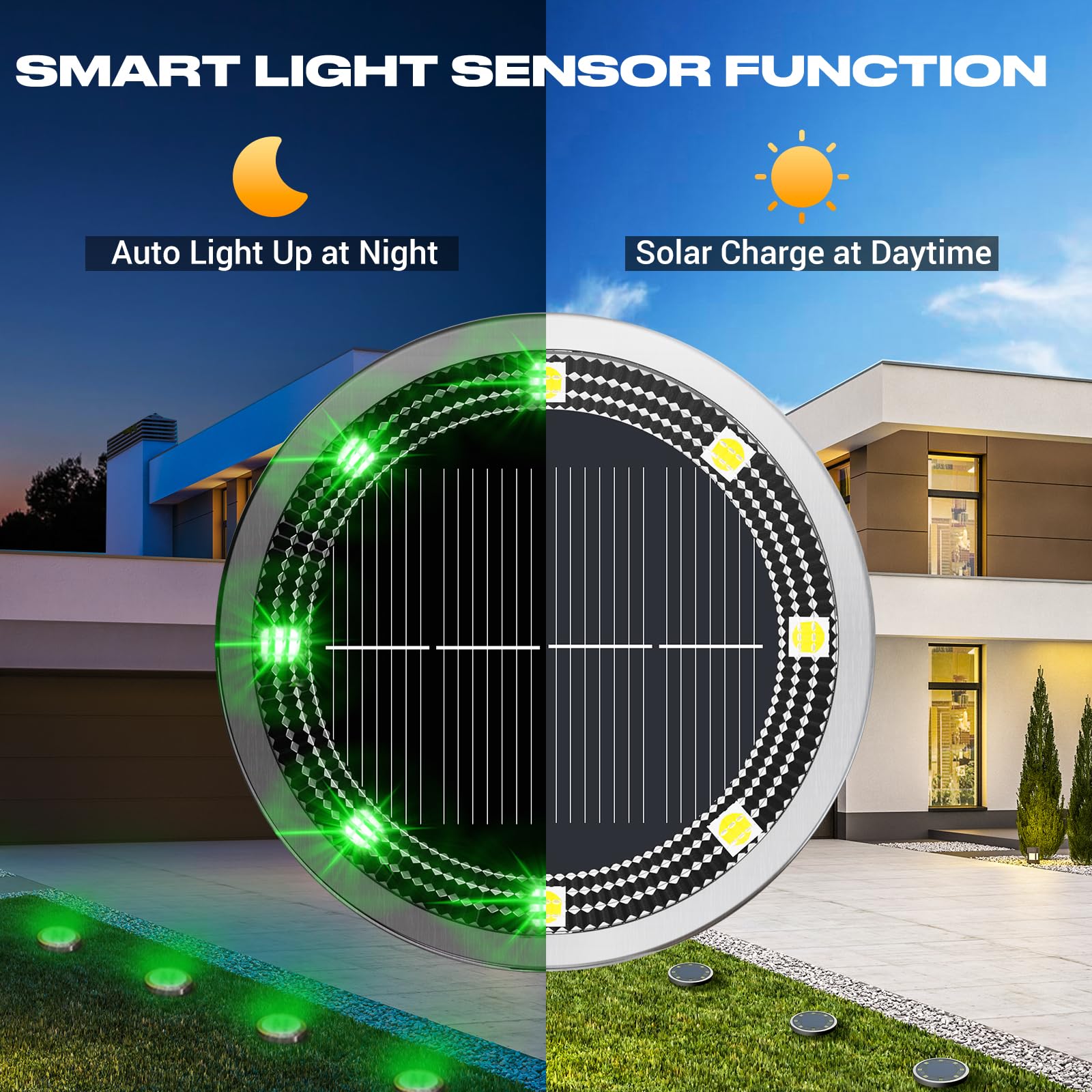 Peasur Mini Solar Ground Lights, 8 Pack, IP68 Waterproof, Stainless Steel, Green, Outdoor Landscape Lighting for Pathway & Garden