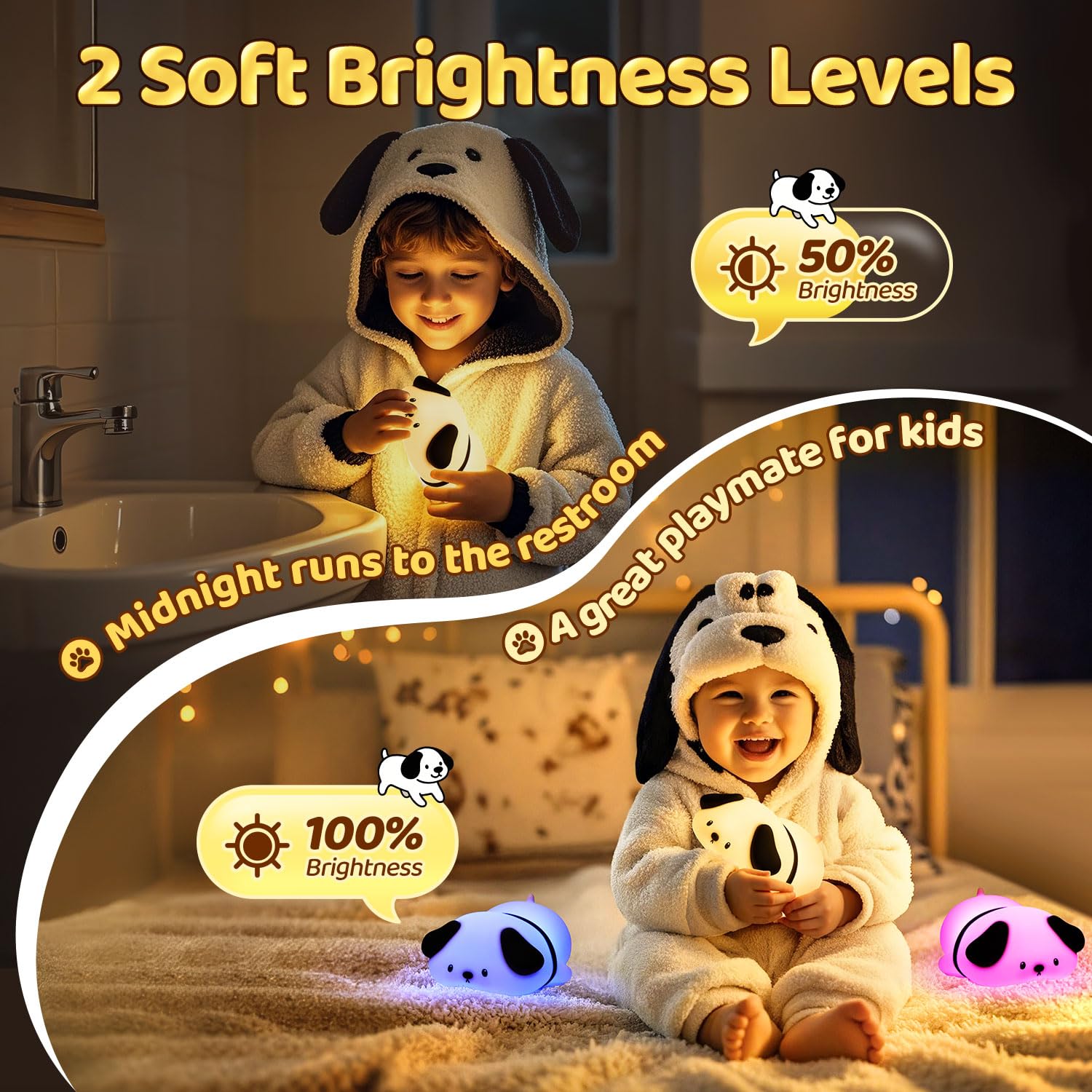 One Fire Night Light for Kids, 16 Color Changing, Dimmable, Soft Silicone, Portable, Model WH-A42, Black