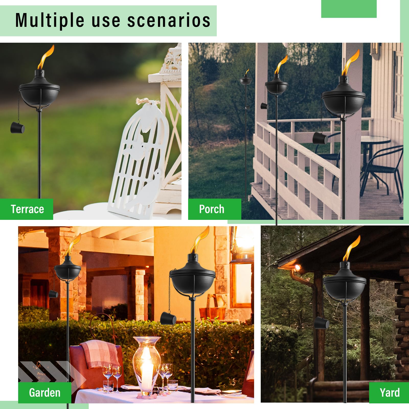 Zszmfh 4 Pack Home Garden Torch, Large Capacity 23.5Oz Outdoor Metal Torch Garden Décor,55-Inch Upgraded Citronella Torches With 3-Prong Grounded Stake, Table Top Torches For Party Patio Pathway