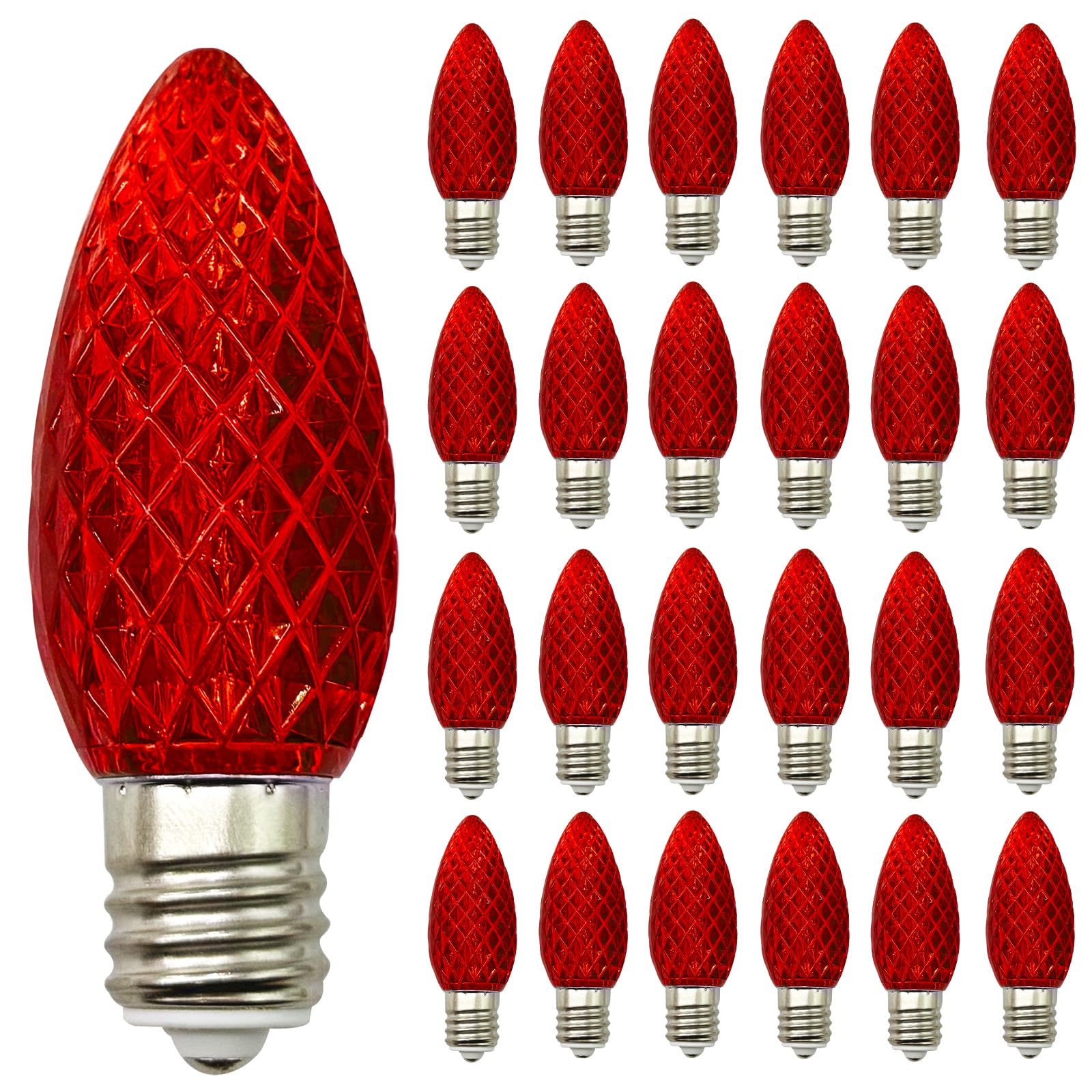 25 Pack Led C9 Red Replacement Christmas Light Bulbs  Commercial Grade Strawberry C9 Led Red Bulbs  Dimmable E17 Intermediate Base Bulbs For Outdoor Indoor Christmas String Lights Holiday Patio Decor