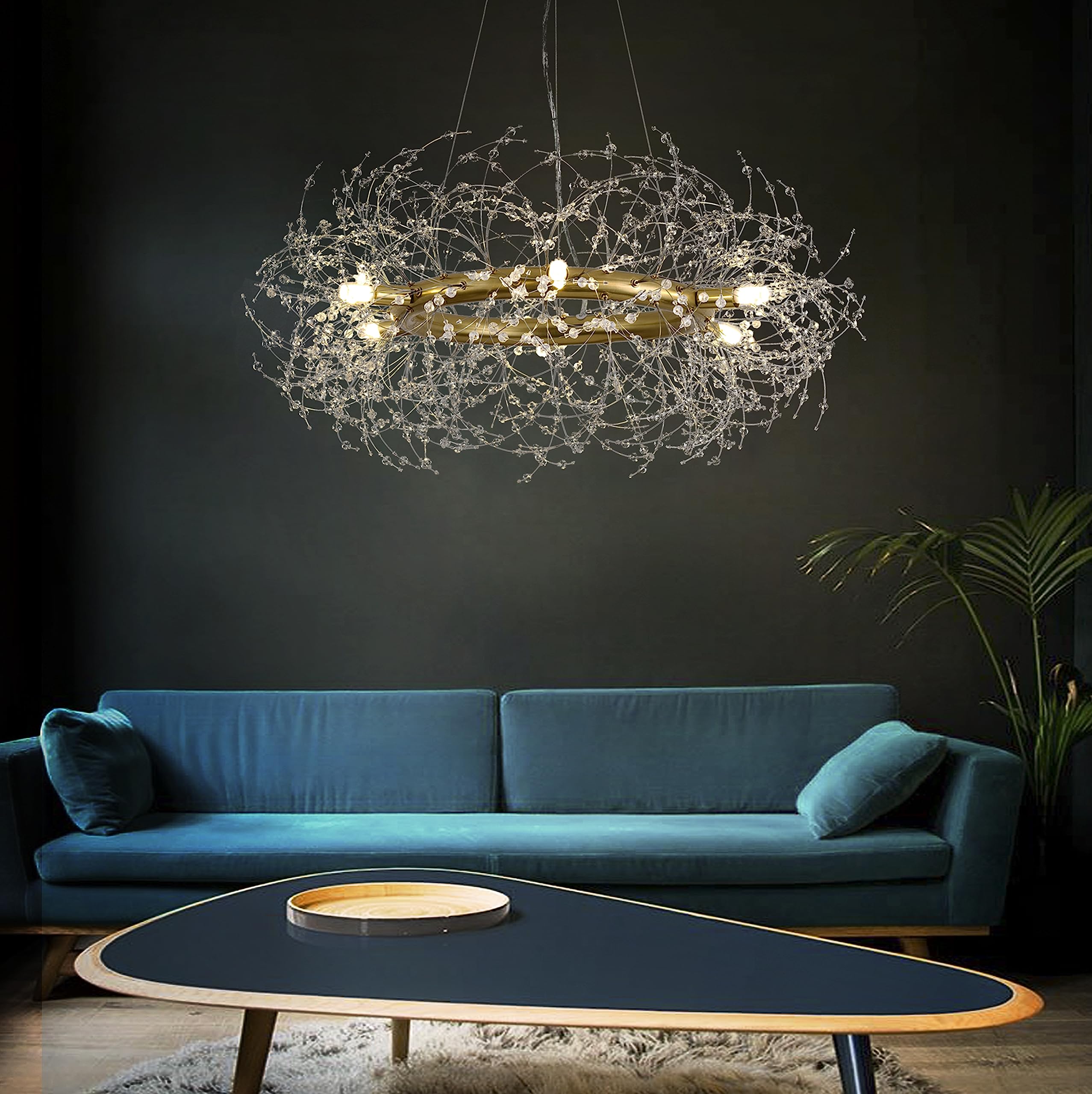 Macarena 6-Light Gold Crystal Chandelier, Modern Round Pendant Lighting for Dining Room, Bedroom, Living Room, Entryway, Kitchen