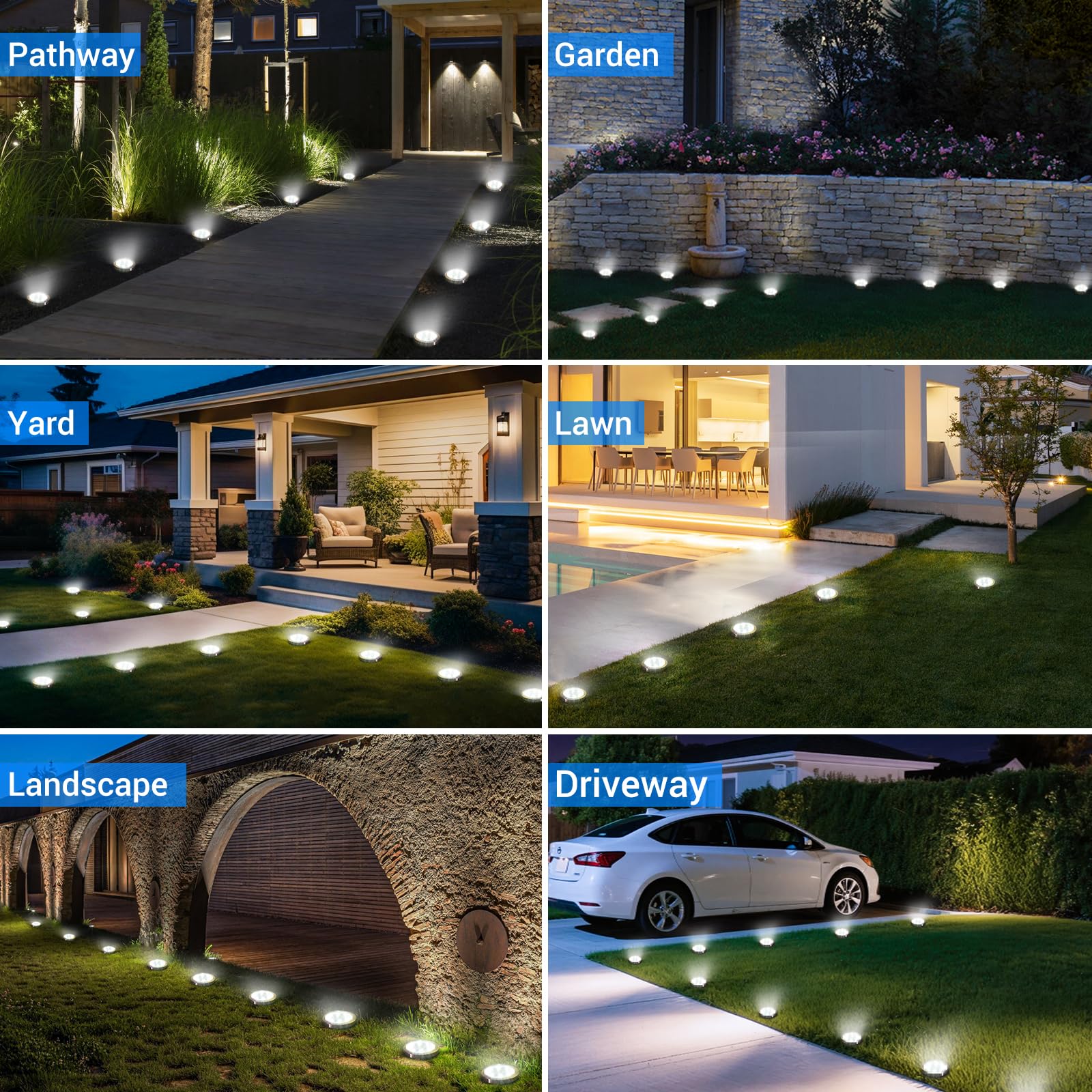 Peasur Solar Ground Lights Outdoor  24 Pack Flat Solar Powered Disc Lights  Ip68 Waterproof  Anti-Rust  Landscape Lighting For Pathway Garden Yard Lawn Walkway Landscape Driveway  Cool White