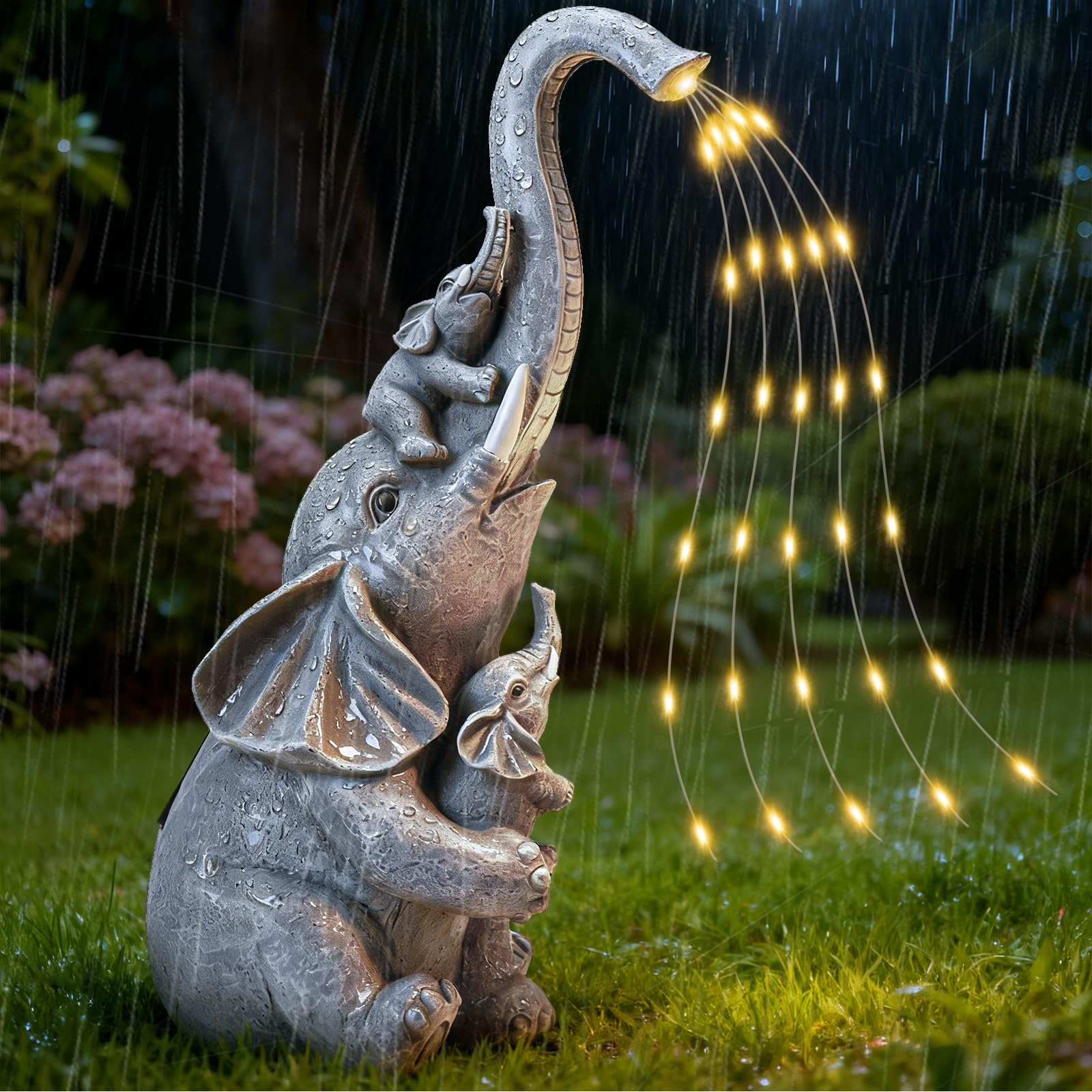 IDEA SHOW Solar Garden Outdoor Statue with 35 LED Lights  Elephant Figurine for Patio  Balcony  Courtyard  Lawn Ornaments  Unique Valentines Day Birthday Gift for Women  Mom  Grandma  Elderly