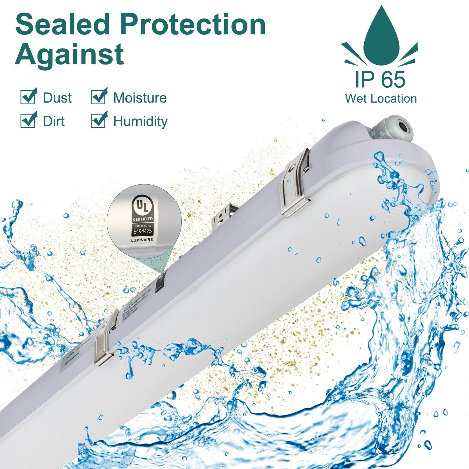 kadision LED Vapor Tight Light Fixture, 60W/50W/40W, Dimmable, 7200lm, 4 Pack, White, Model VPD-4A-50