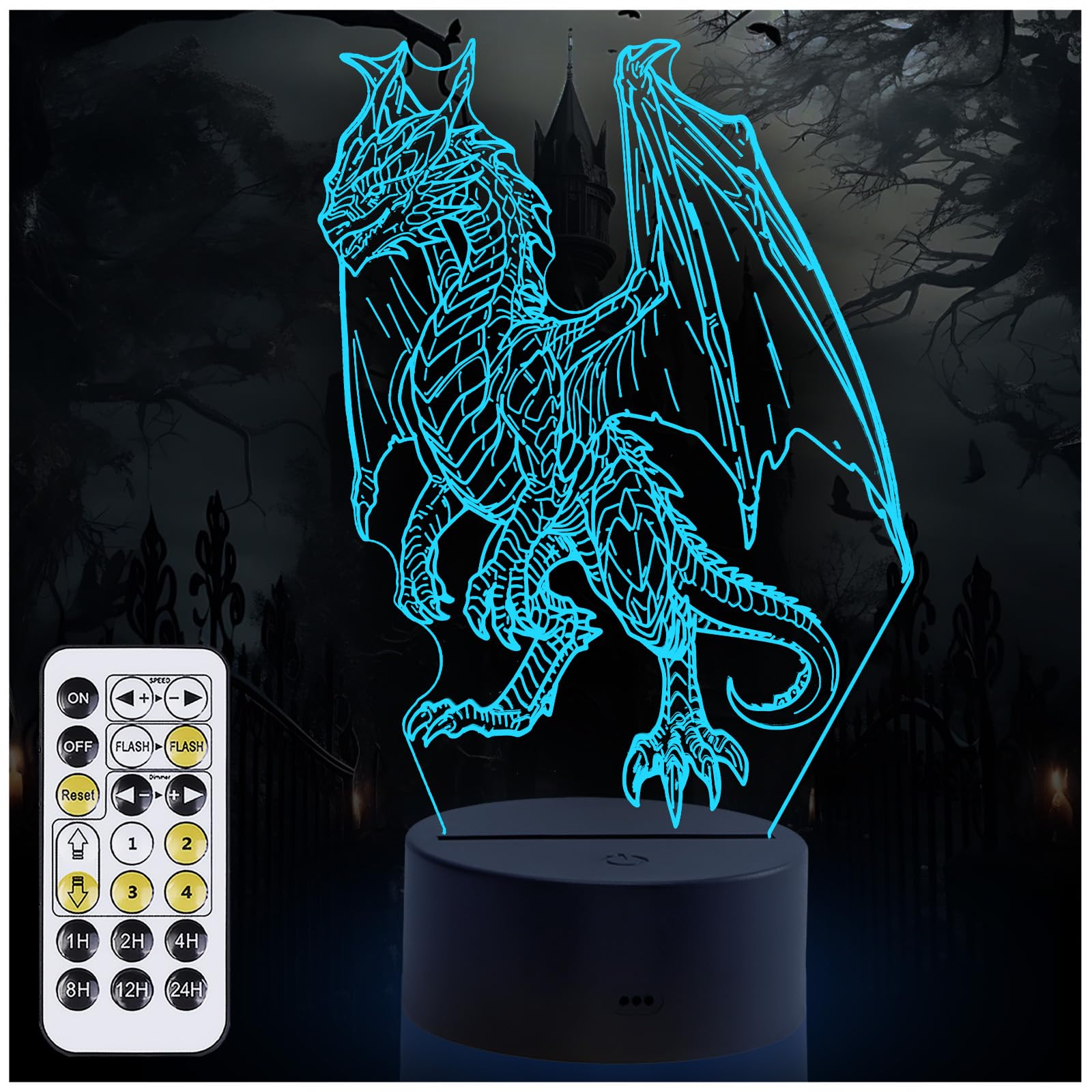 Dragon Gifts Night Light for Kids, 3D Illusion Night Lamp for Boys - Dragons Themed Bedroom Lamps, 7 Colors Optical Illusion Lam