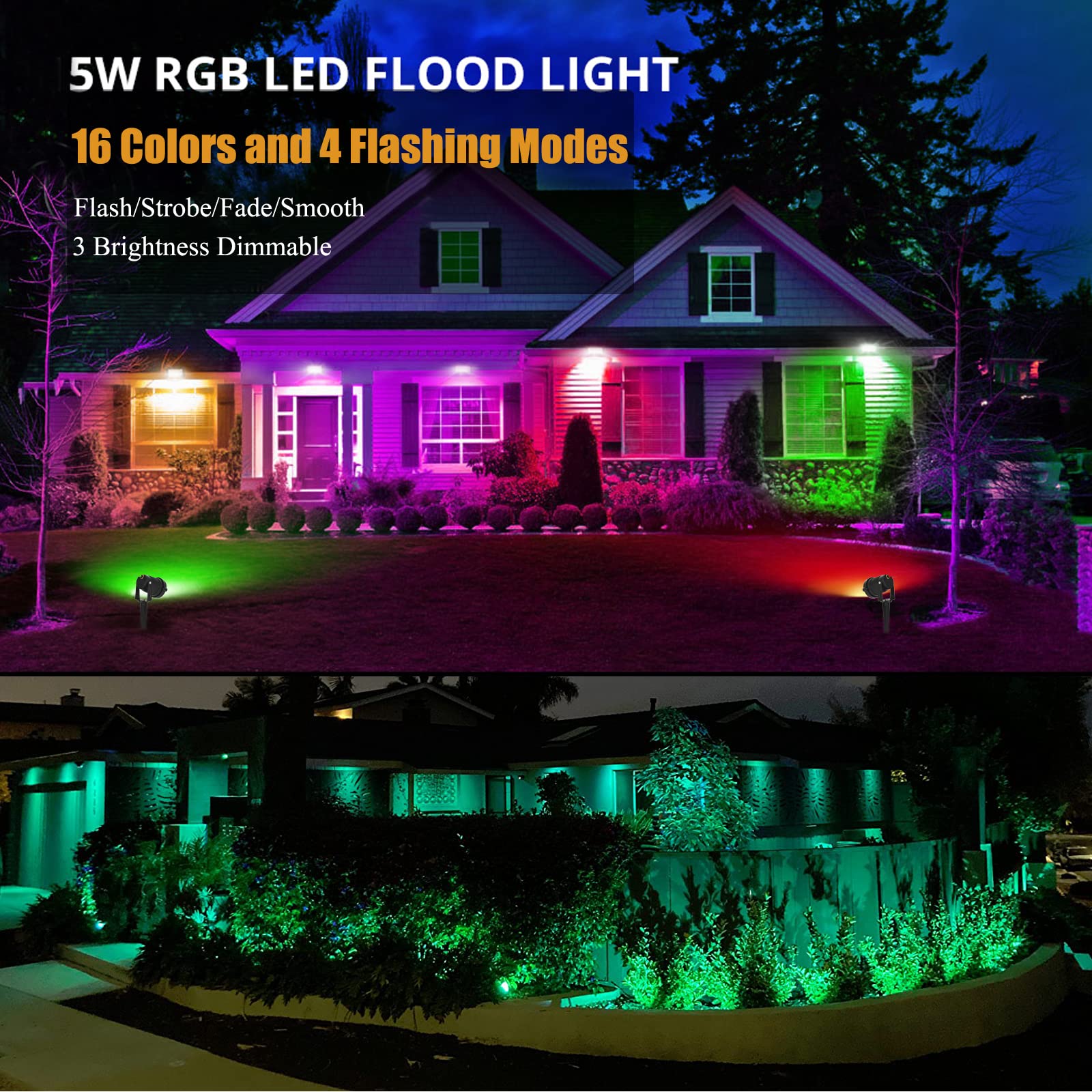 AHSELLUS RGB LED Spot Lights 5W DC12V Waterproof Outdoor Garden Lights, Multicolor, 10 Pack