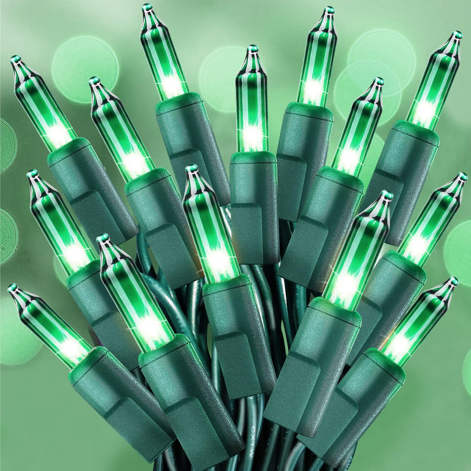 CXLHO St. Patrick's Day Mini String Lights Green Christmas Lights, 25FT 100 Incandescent Bulbs Green Lights with Green Wire for 