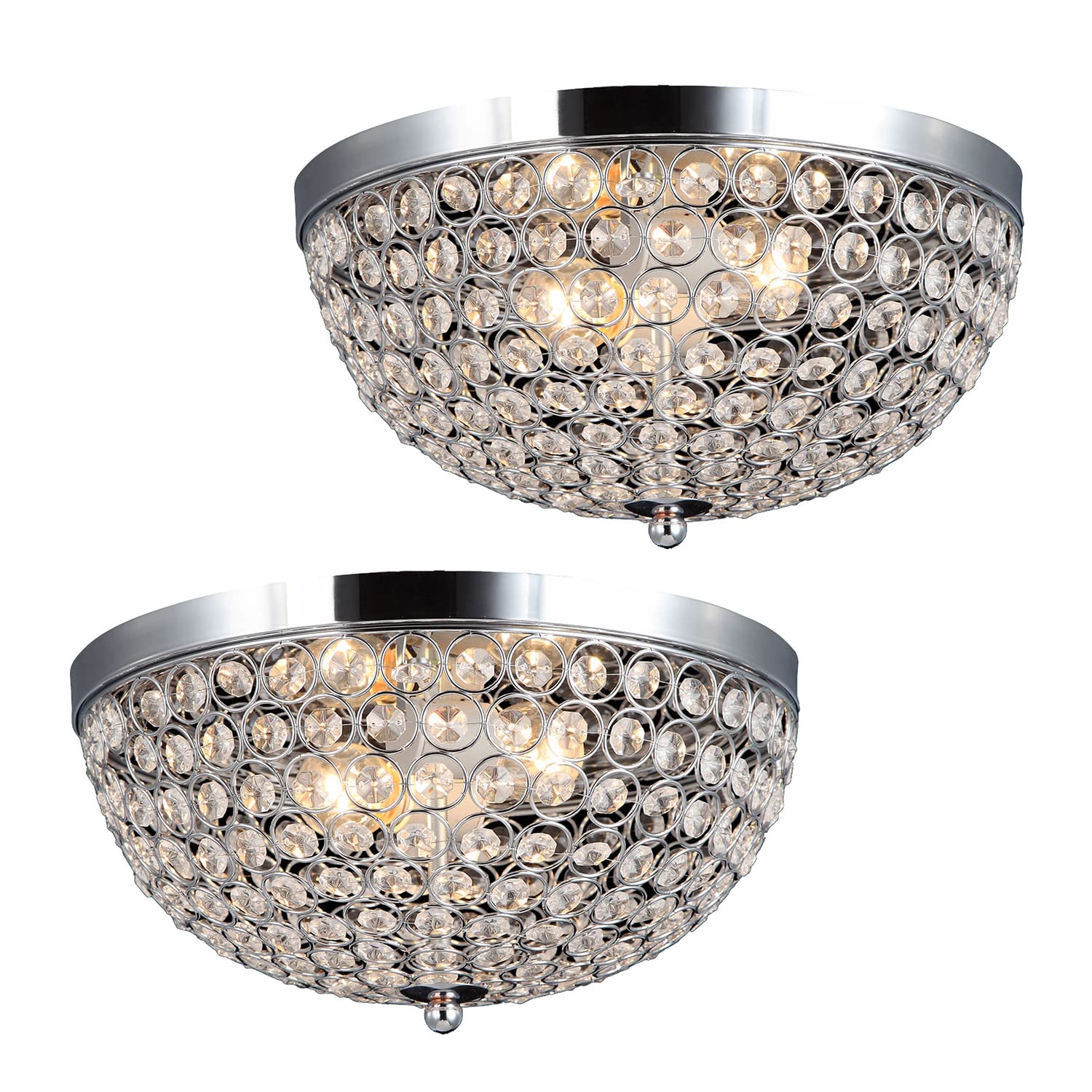 LALIA HOME Crystal Glam Ceiling Flush Mount Light, 2 Pack, Chrome, Model LHM-2000-CH-2PK