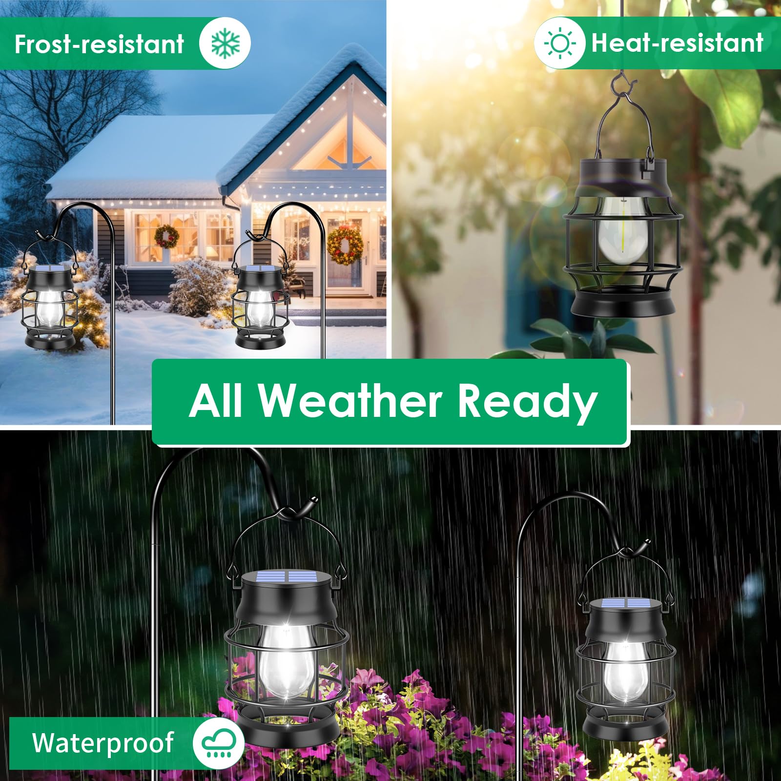 Ubright 2 Pack Solar Lantern Lights Outdoor Waterproof Metal Hanging Solar Lights For Outside Decorative Lights Outdoor For Pati