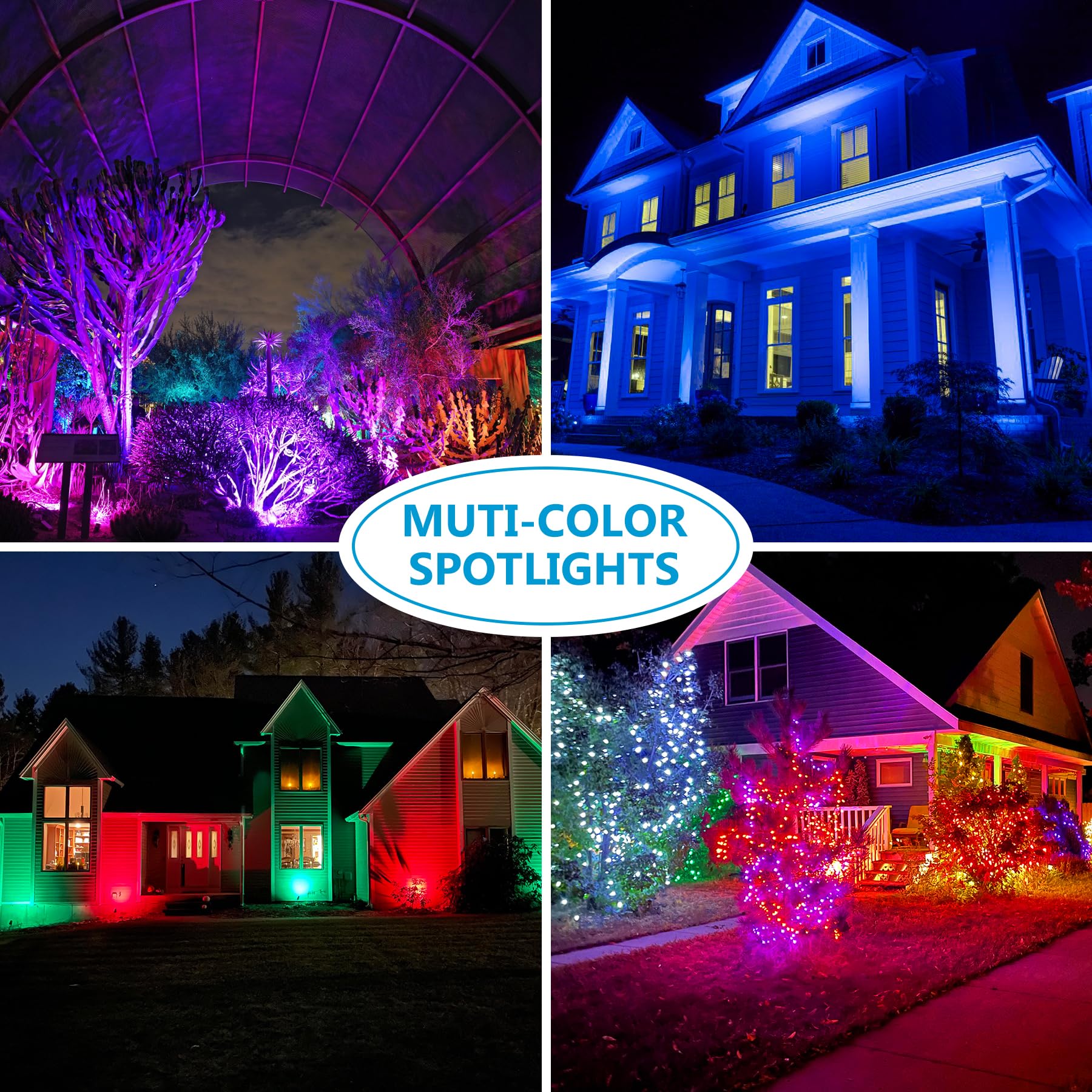 CREPOW RGBW Color Changing Landscape Lighting, 12V Low Voltage Spotlights, 8-in-1, Plastic, with Remote Control, 50ft Cable