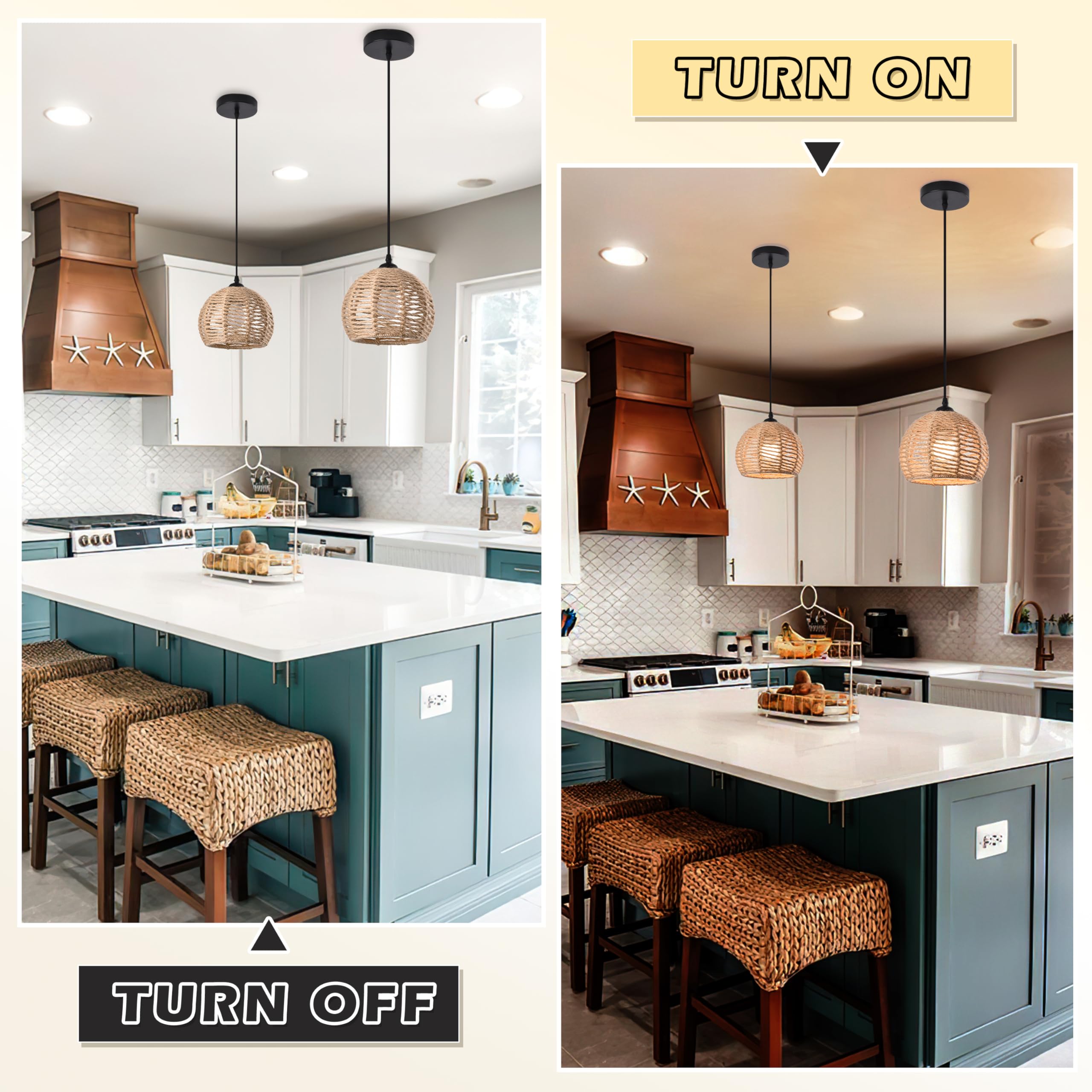 Ayshwilldec Boho Woven Pendant Light - Rustic Hemp Rope Chandelier For Dining Room & Kitchen