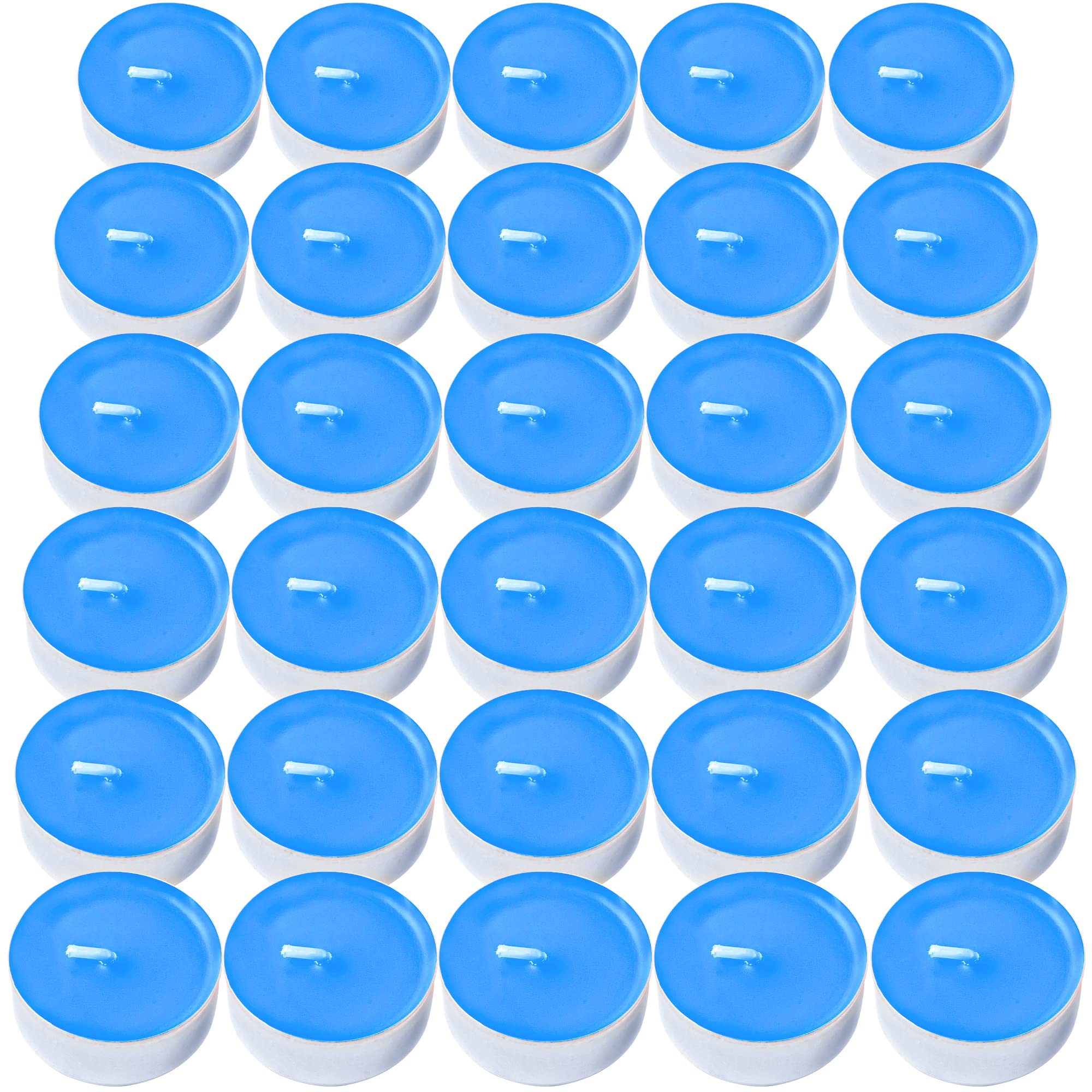 DecorRack Tealight Candles, Aqua Breeze Scented, 30 Pack, Synthetic Wax, Model 96019