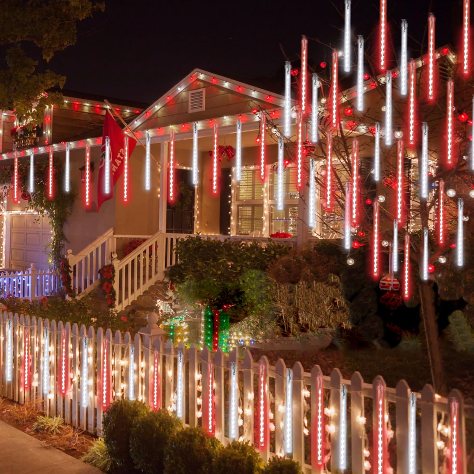 2 Pack Christmas Decorations Lights Outdoor, Extendable Meteor Shower Lights With Timer, Total 384Led 30Cm 16 Tubes Indoor Outdo