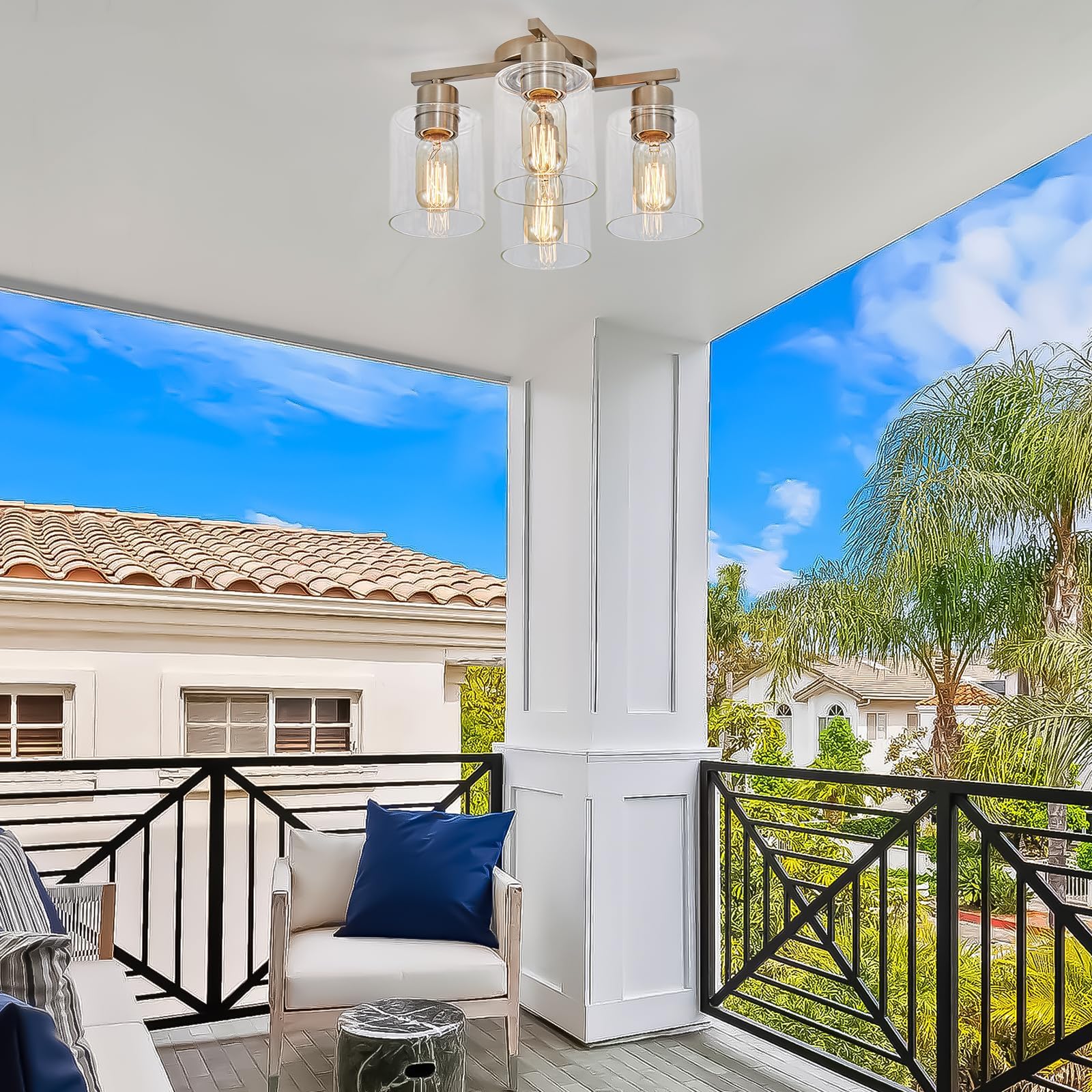 Diduio Semi Flush Mount Ceiling Light Kitchen Lighting Fixtures Ceiling Brushed Nickel Kitchen Cieling Light Fixtures With Clear