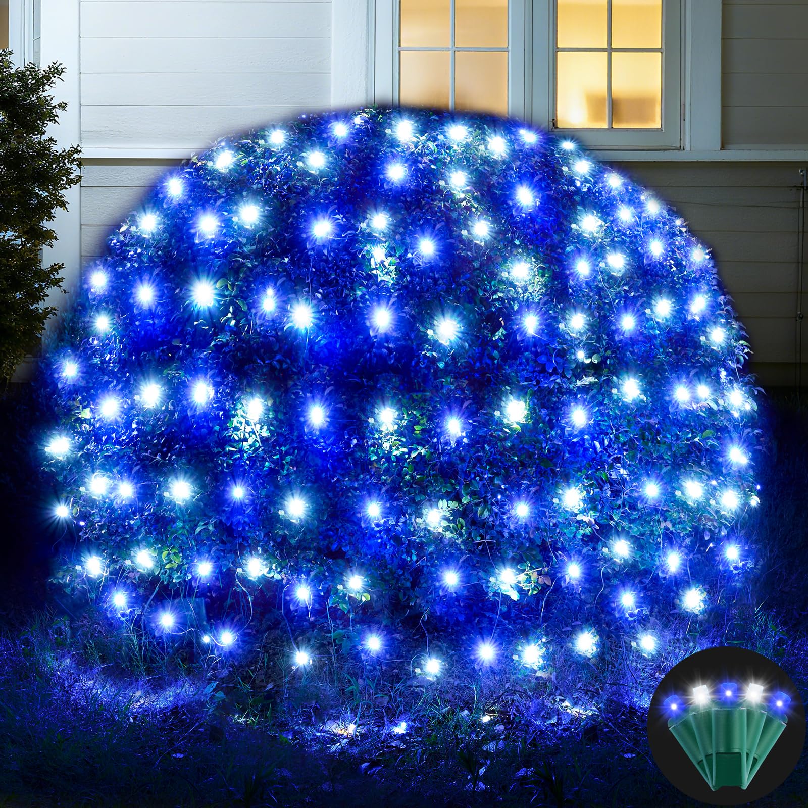 Led Net Lights Christmas Lights Outdoor 200Leds 9ft x 6ft Upgarded White and Blue Christmas Net Lighting  Waterproof UL Listed Outdoor Indoor Large Mesh Net Light for Trees  Bushes  Shrubs Decorations