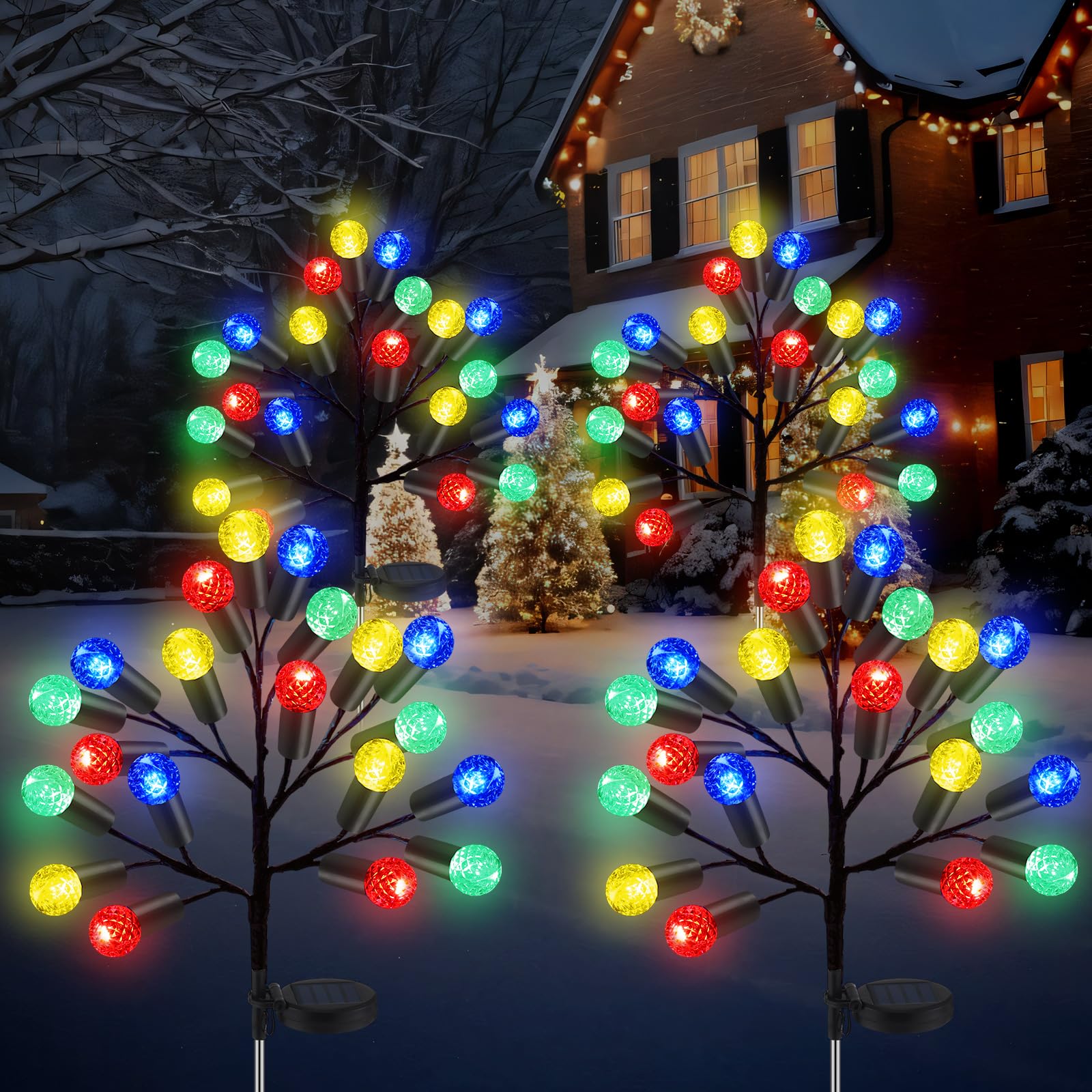 Glooglitter 8 Pcs 160 LED Christmas Solar Pathway Lights Outdoor Decoration 28 Christmas Yard Stake Light Waterproof Solar Xmas 