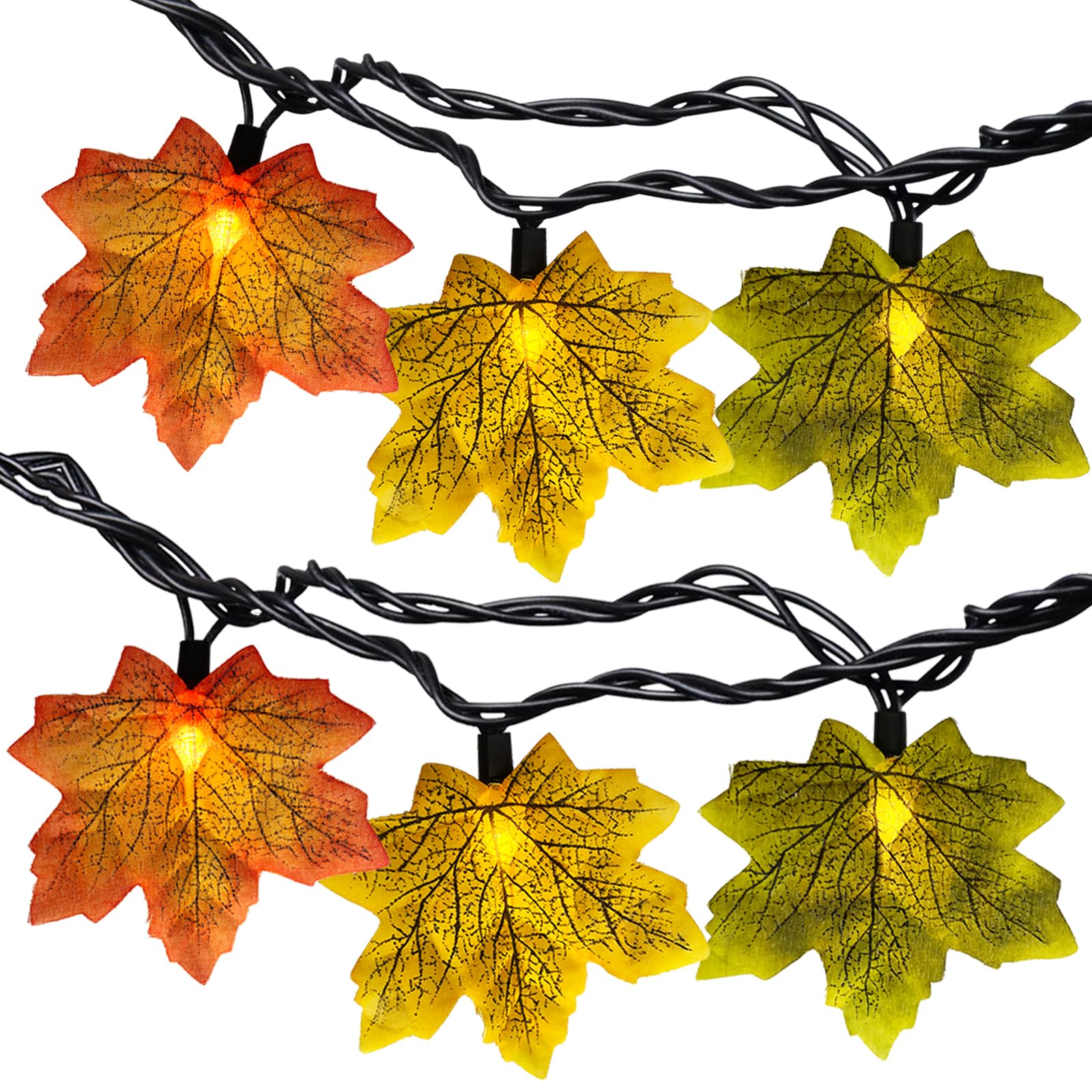 13.6FT Fall Lights Thanksgiving String Lights, 35LED Orange Yellow Green Maple Leaf String Lights Plug-in Fall String Lights for