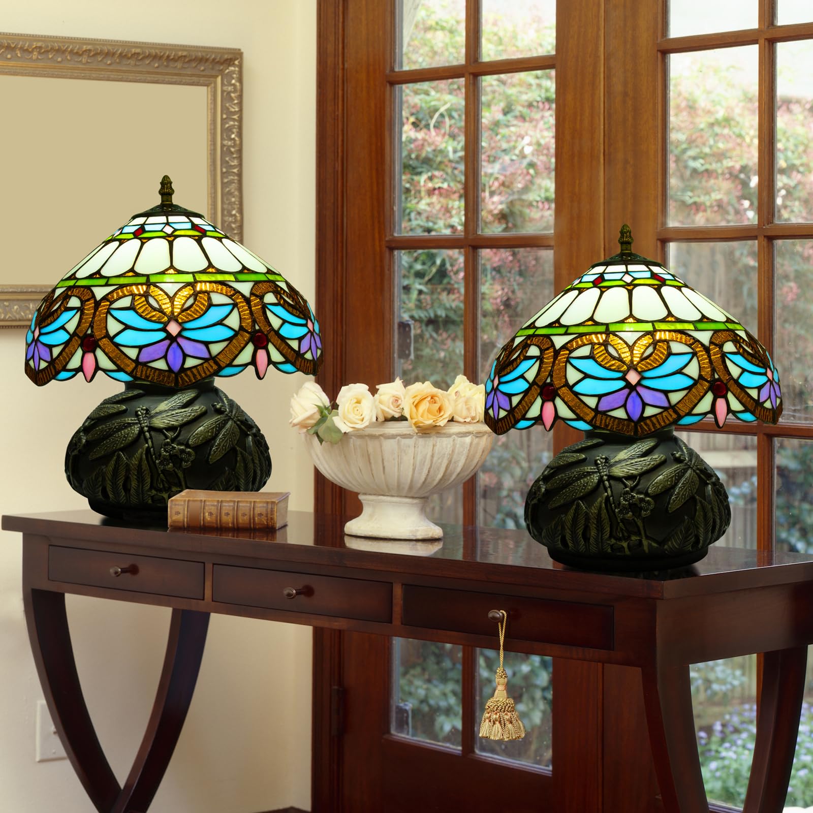 Ppbmocw 12 Inch Tiffany Lamp With Remote Control, Adjustable Brightness And Color Temperature, E26 Bulb, 9W, Red Star Baroque Mu