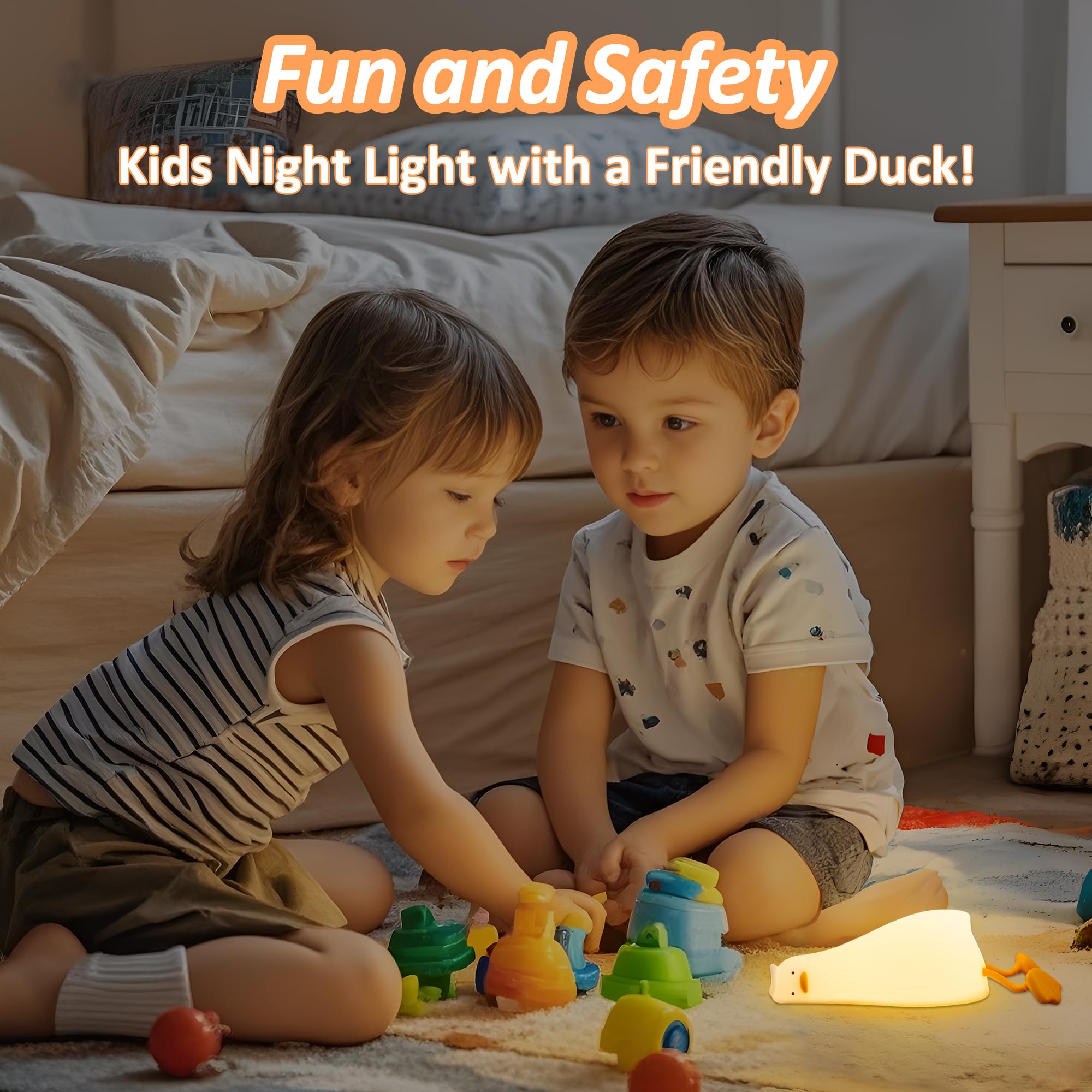 Anywin Lying Flat Duck Night Light, Cute Light Up Duck Soft Silicone Nursery Night Lamp With Touch Control & Rechargeable & Time