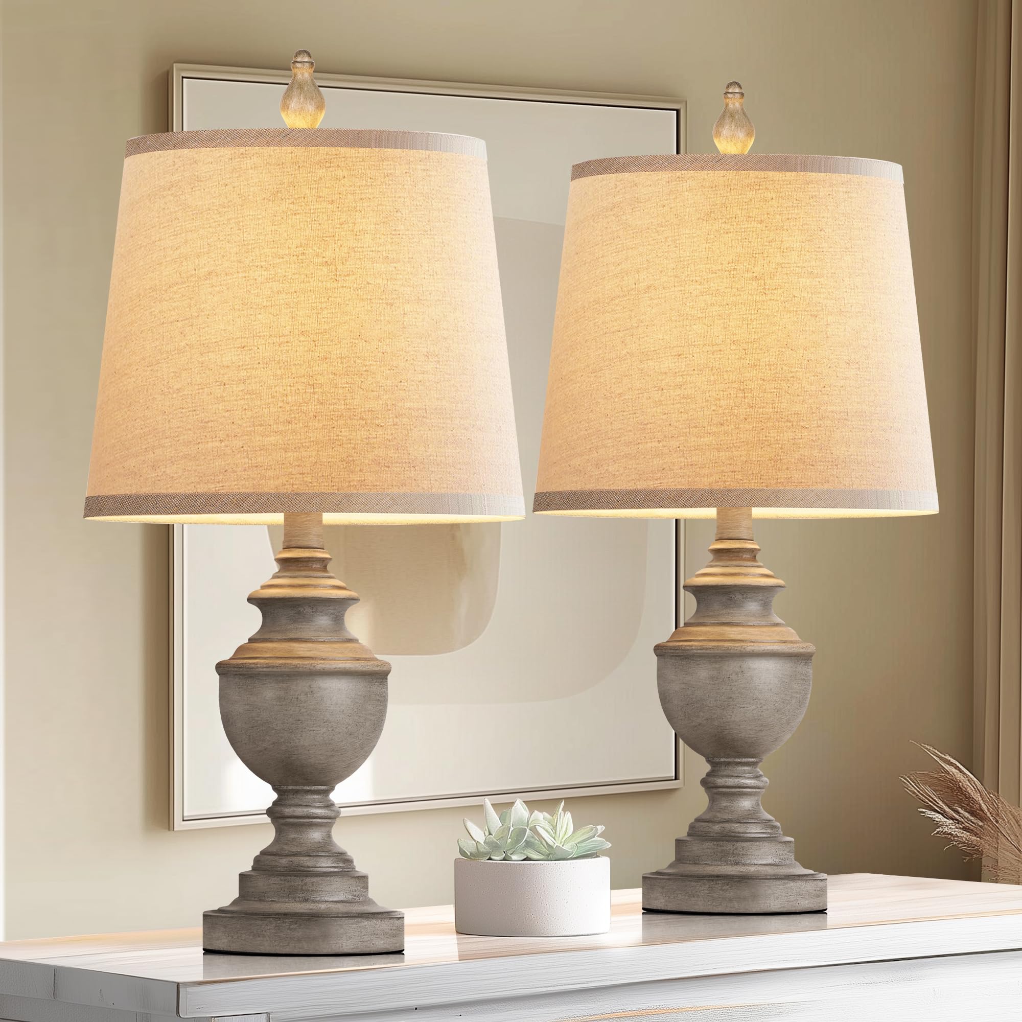 PARTPHONER Retro Table Lamps Set of 2, 22in Vintage Nightstand Lamps, Antique Grey, Resin, Model PALP453AW2