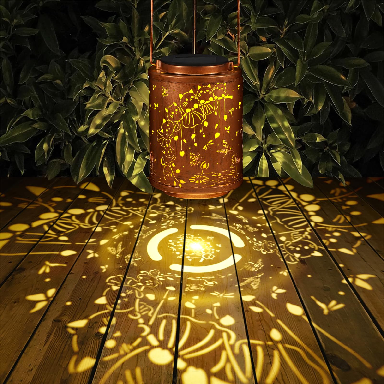 Solar Lanterns Garden Decor Birthday Gifts For Women Mon Grandma Metal Hanging Solar Lights Waterproof Outdoor Decoration For Outside Led Lanterns For Yard Patio Lawn (Cat)