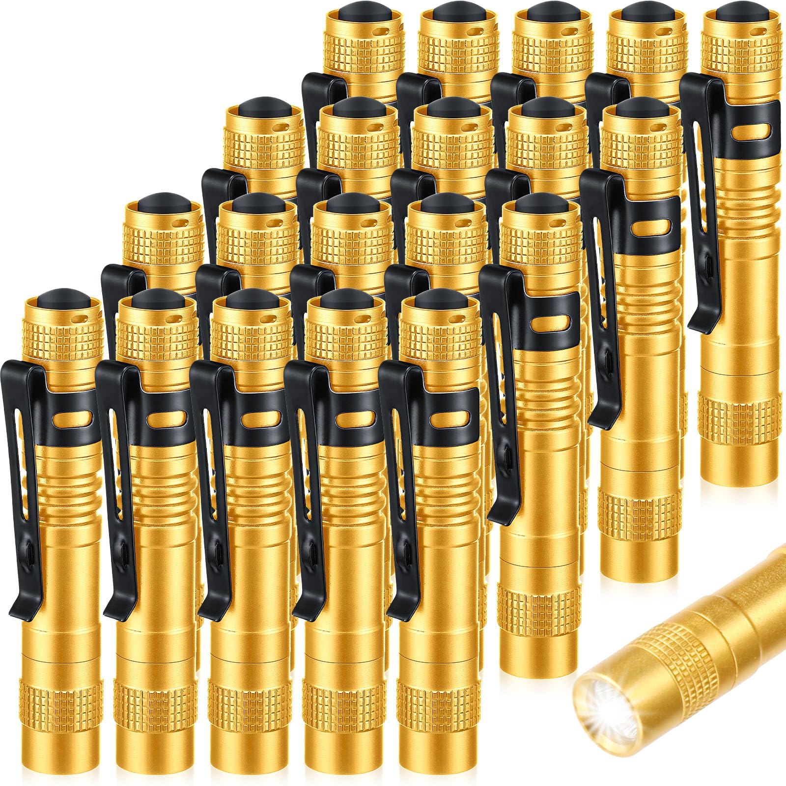 Hortsun Mini Pen Light Flashlight - 3.54 Inch Yellow LED Pocket Torch with Clip - 20 Pcs Gifts for Fathers Day