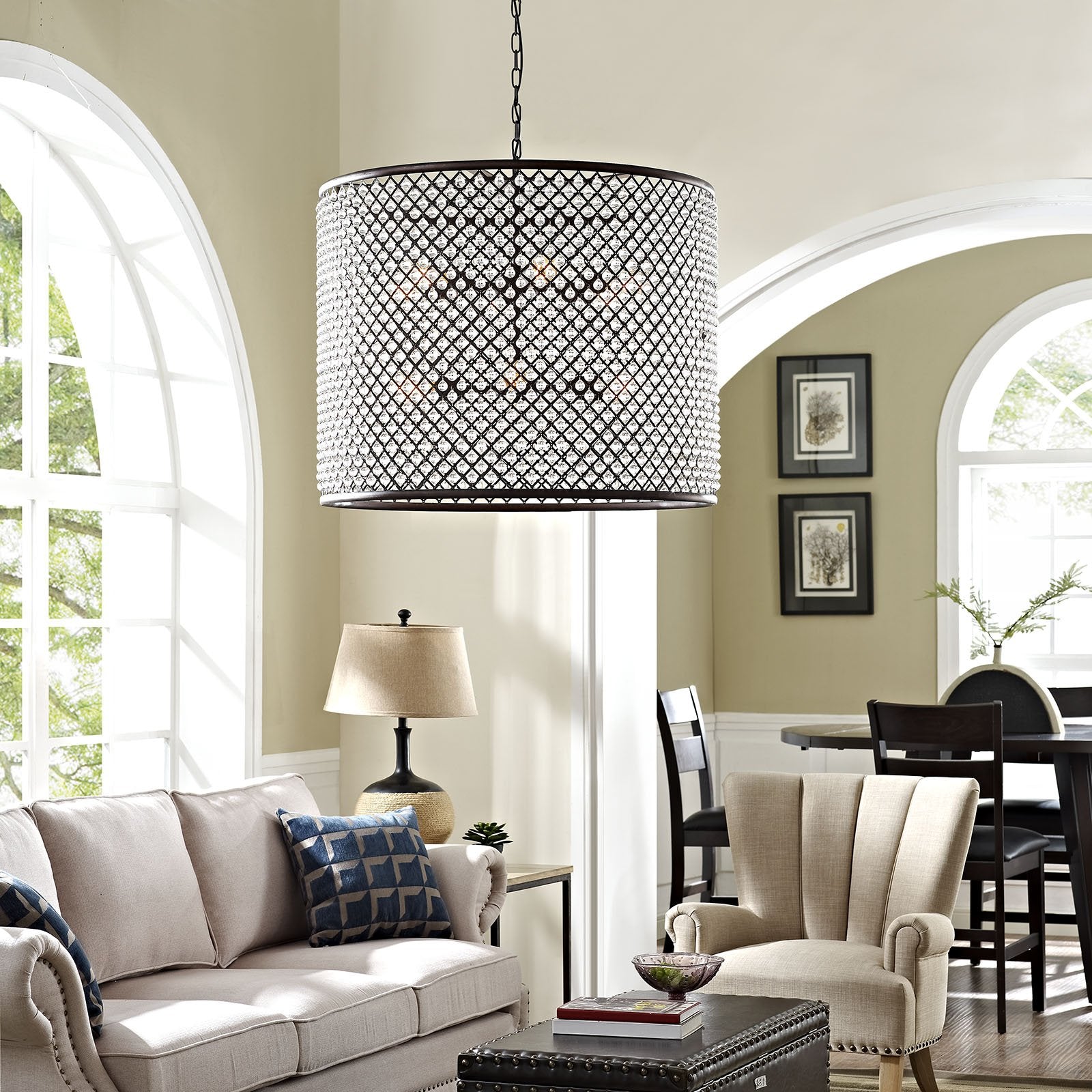 Modway Prosperity Modern Glass and Metal 34.5 Ceiling Light Pendant Chandelier in Brown