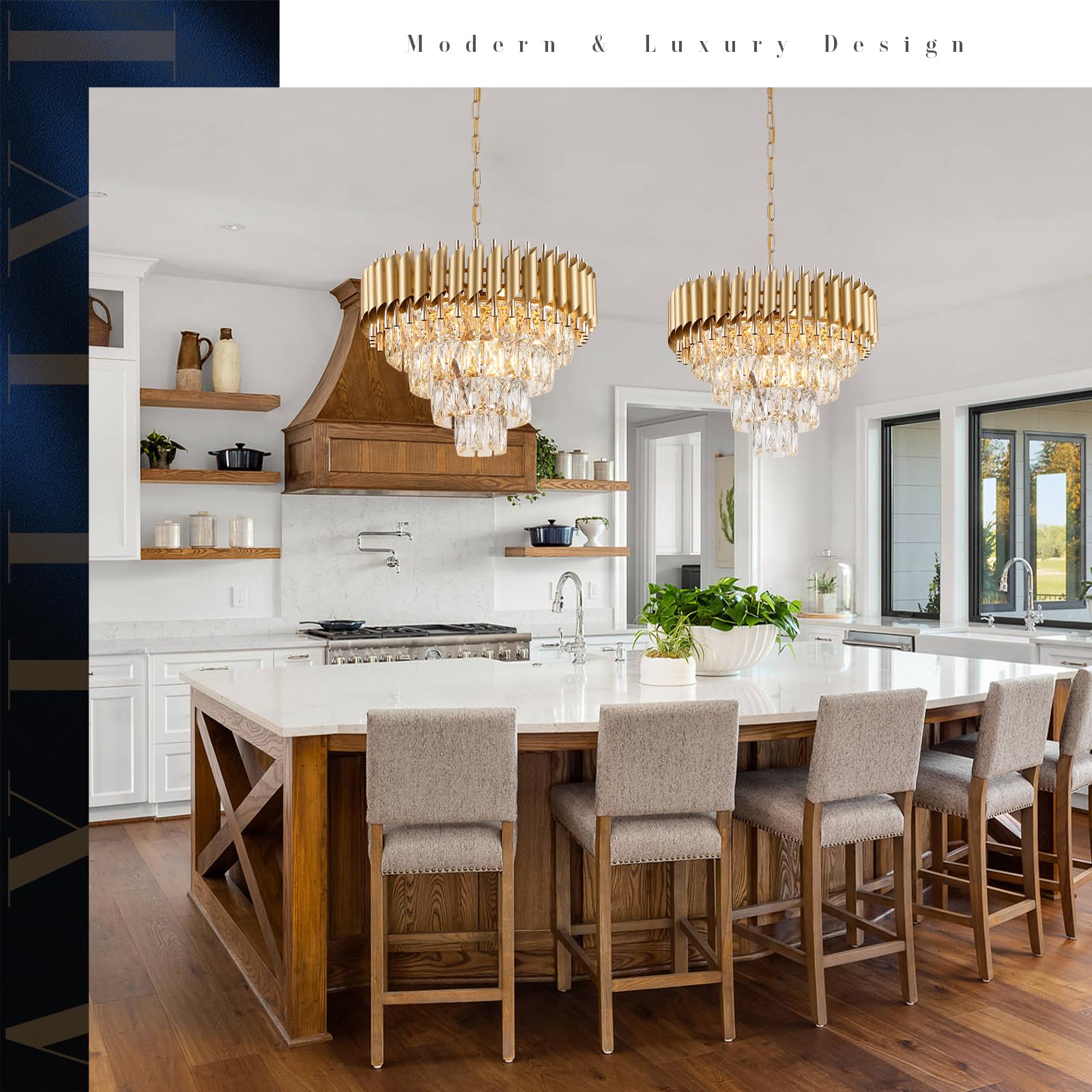 A AXILIXI Modern Crystal Chandelier 20in Gold Pendant Light 4 Tiers Raindrop Flush Mount for Entryway Dining Room Model 8801