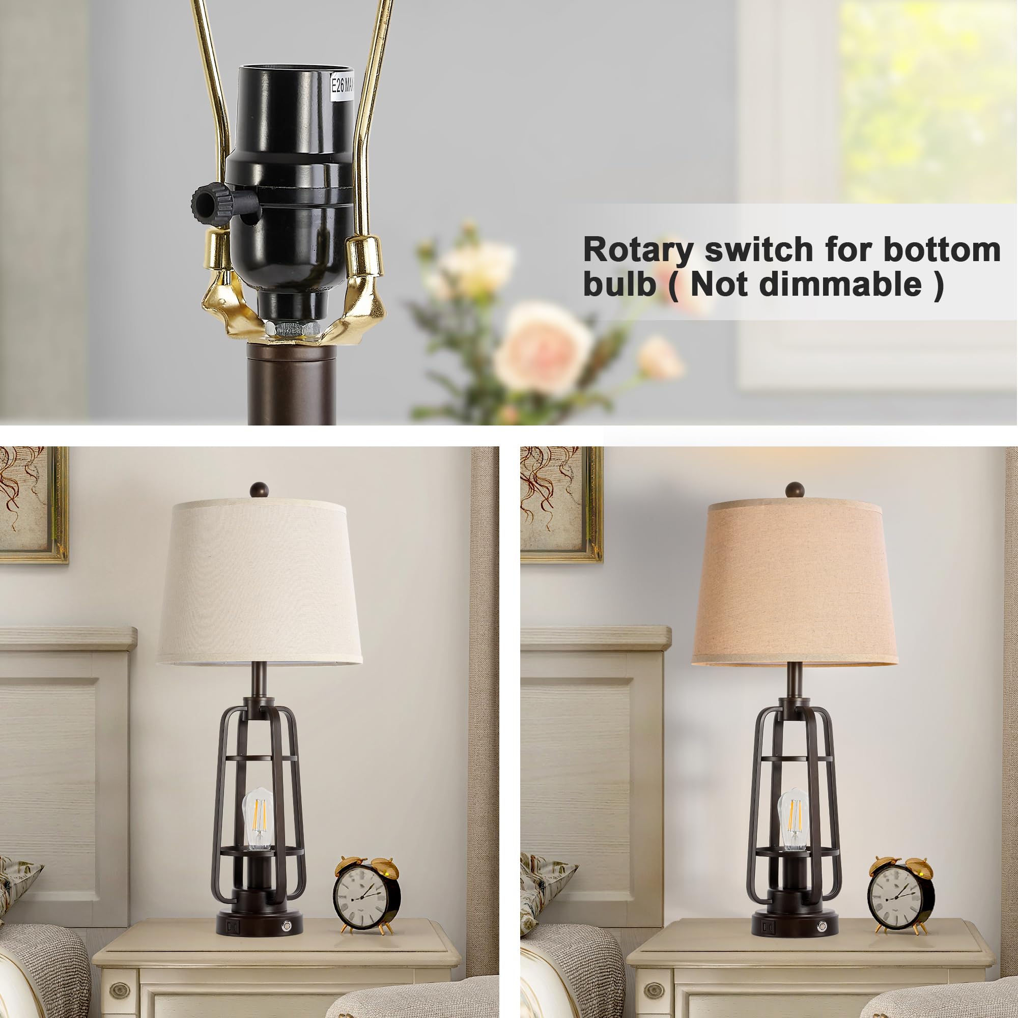Bzzmmb 28.7'' Table Lamps For Living Room Set Of 2, Touch Lamps For Bedrooms With Usb C+A Charging Ports, Farmhouse Lamps For Ni