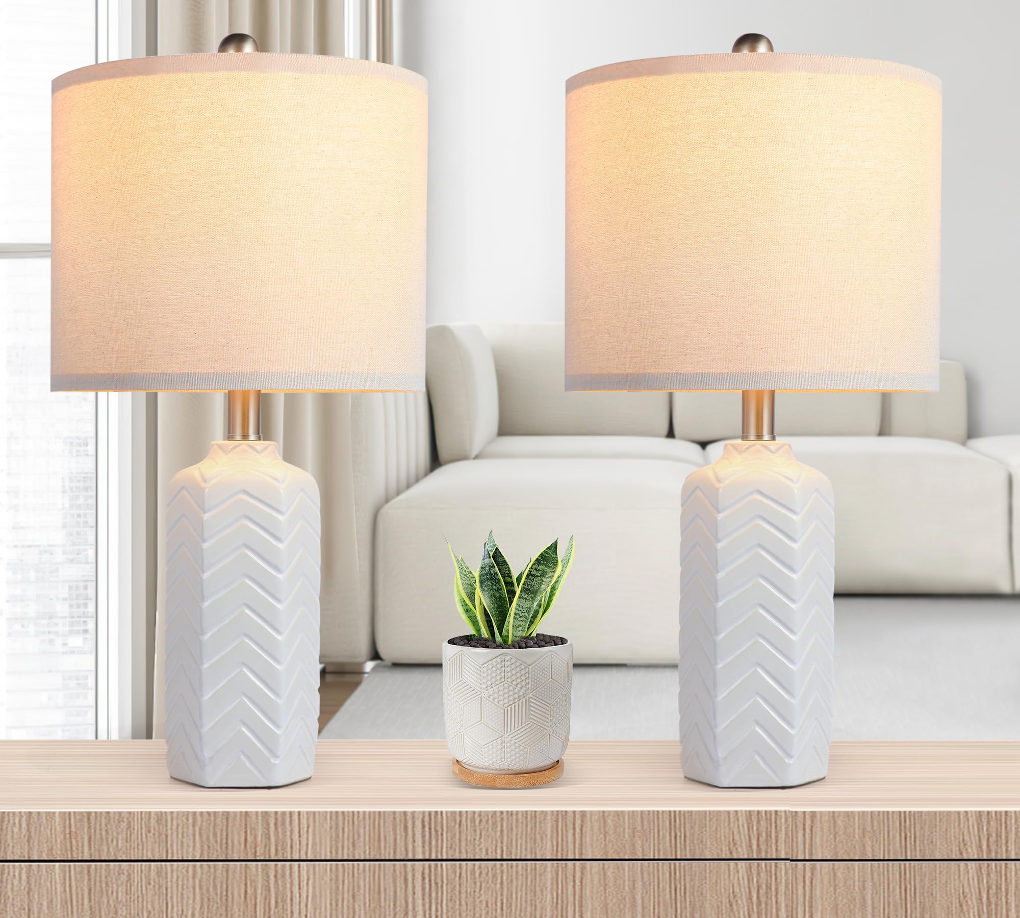 Weiters 22'' Modern Ceramic Table Lamp White Nightstand Lamp Set Of 2 Farmhouse Bedside Lamps For Bedroom End Table Lamps For Li