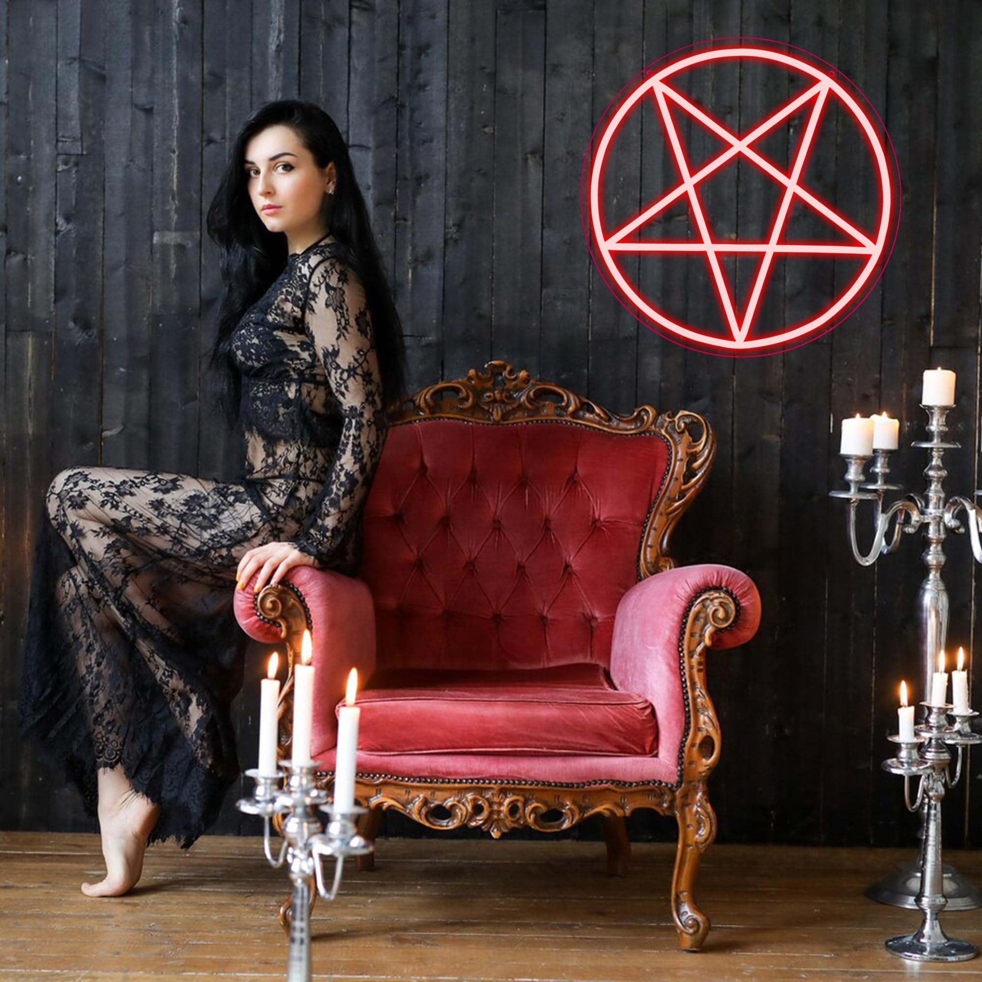 Allball Satanic Pentagram Neon Sign  Dimmable Led Gothic Pentagram Neon Light  Usb Powered For Home Bedroom Dorm College Party Christmas Gifts(13 * 13In)