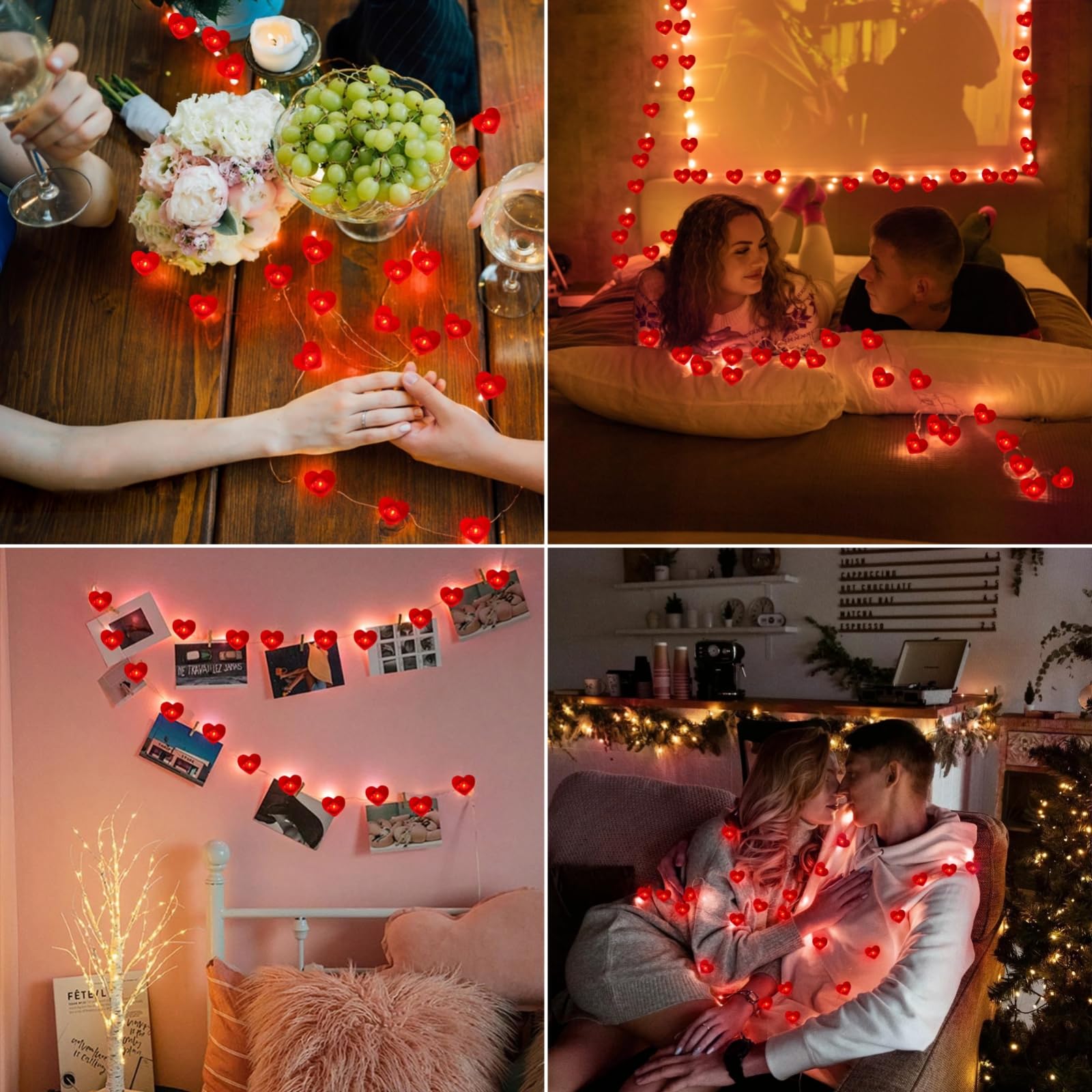 10Ft Red Heart Fairy Lights Battery Operated With Timer For Christmas Decoration, Led String Lights Indoor Outdoor Waterproof Twinkle Lights For Christmas Proposal Anniversary Valentines Party Decor