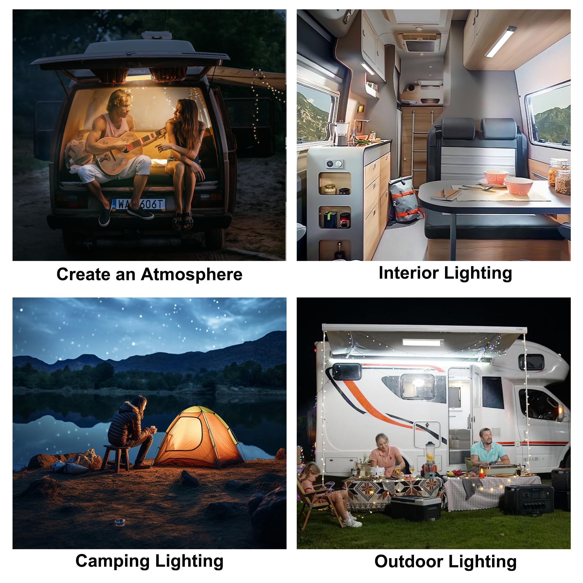 LIGHTULIFE RV Exterior Light - 14.4in Rechargeable LED Porch Light, 70 LED, White, Model DI046, 2PCS