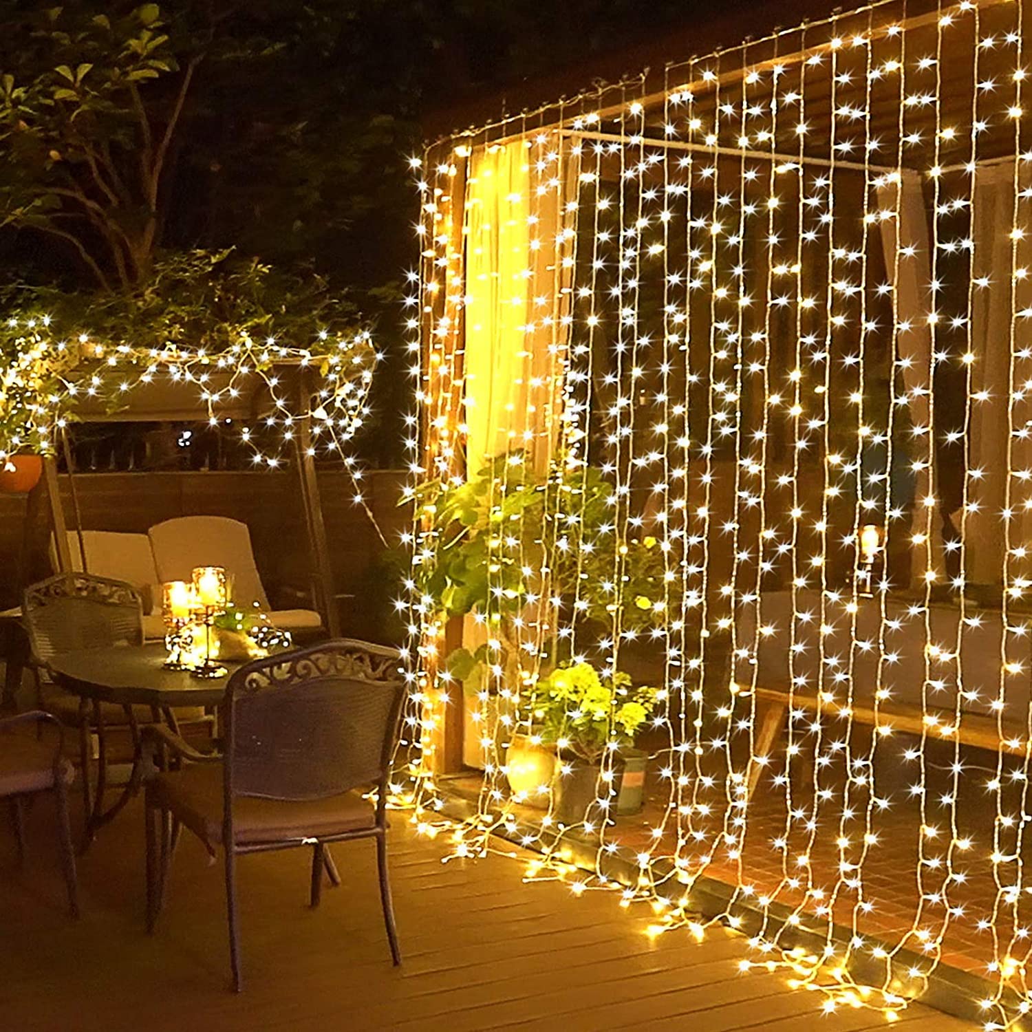 JMEXSUSS 300 LED Curtain Lights, Warm White Plug-in Fairy Lights for Indoor/Outdoor Decor, Model EXS-C-0300-R