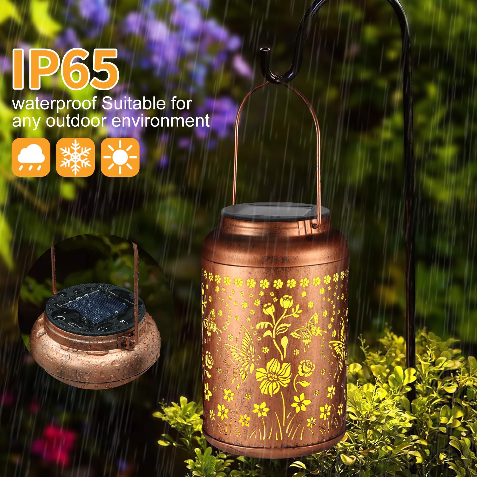 Solar Lantern Outdoor Hanging Lights Christmas Birthday Gifts For Women Mom And Grandma Butterfly Flower Metal Garden Decor Outside Waterproof Led Solar Lanterns For Patio, Yard, Pathway,Landscape