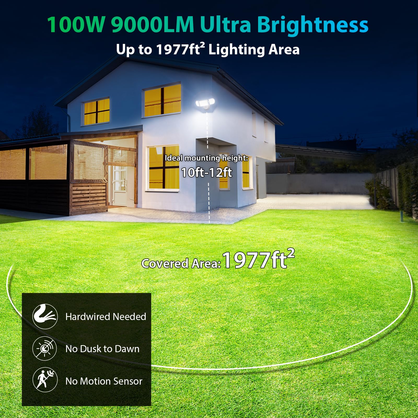 Imaihom 100W Ip65 Waterproof Flood Lights, 9000Lm, 3 Adjustable Heads - 6500K Daylight