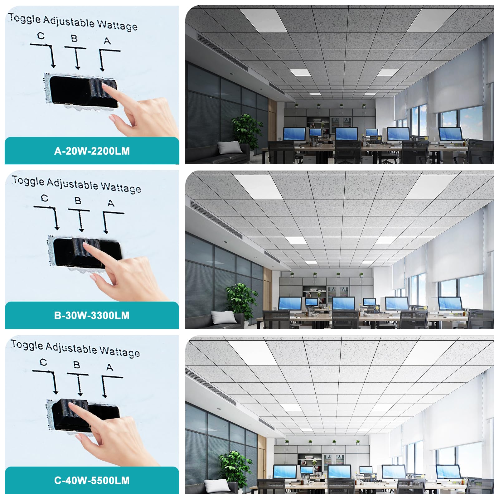 Vocgouu 8 Pack 2X2 Led Flat Panel Light - 2X2 Led Flat Panel Light 5000K 4000K 3000K Selectable & 0-10V Dimmable, 20W 30W 40W 2X
